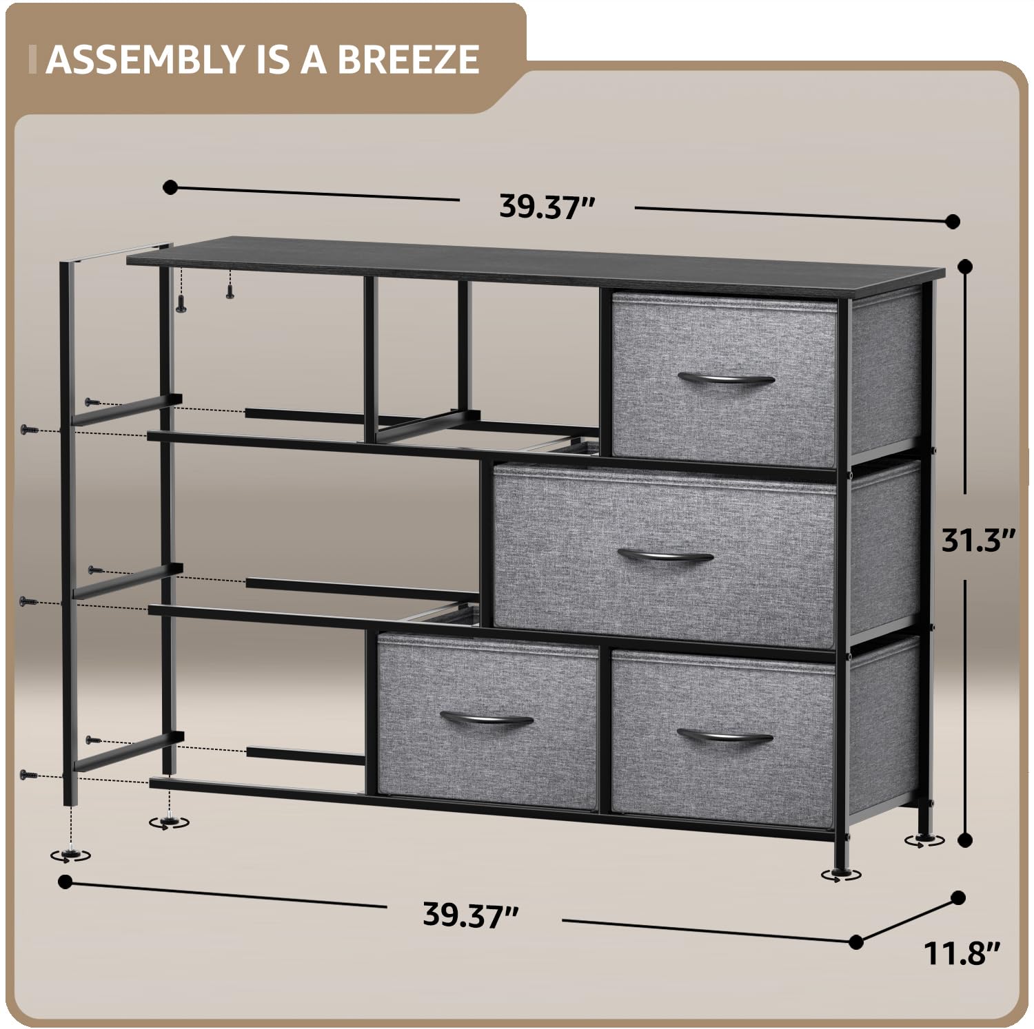 Sorbus 8-Drawer Dresser Organizer - Sturdy Steel Frame with Wood Top & Easy-Pull Fabric Bins for Clothes Storage - Perfect for Bedroom, Hallway, Living Room, Nursery & Closet Organization - Ideal for Small Spaces & Home Décor