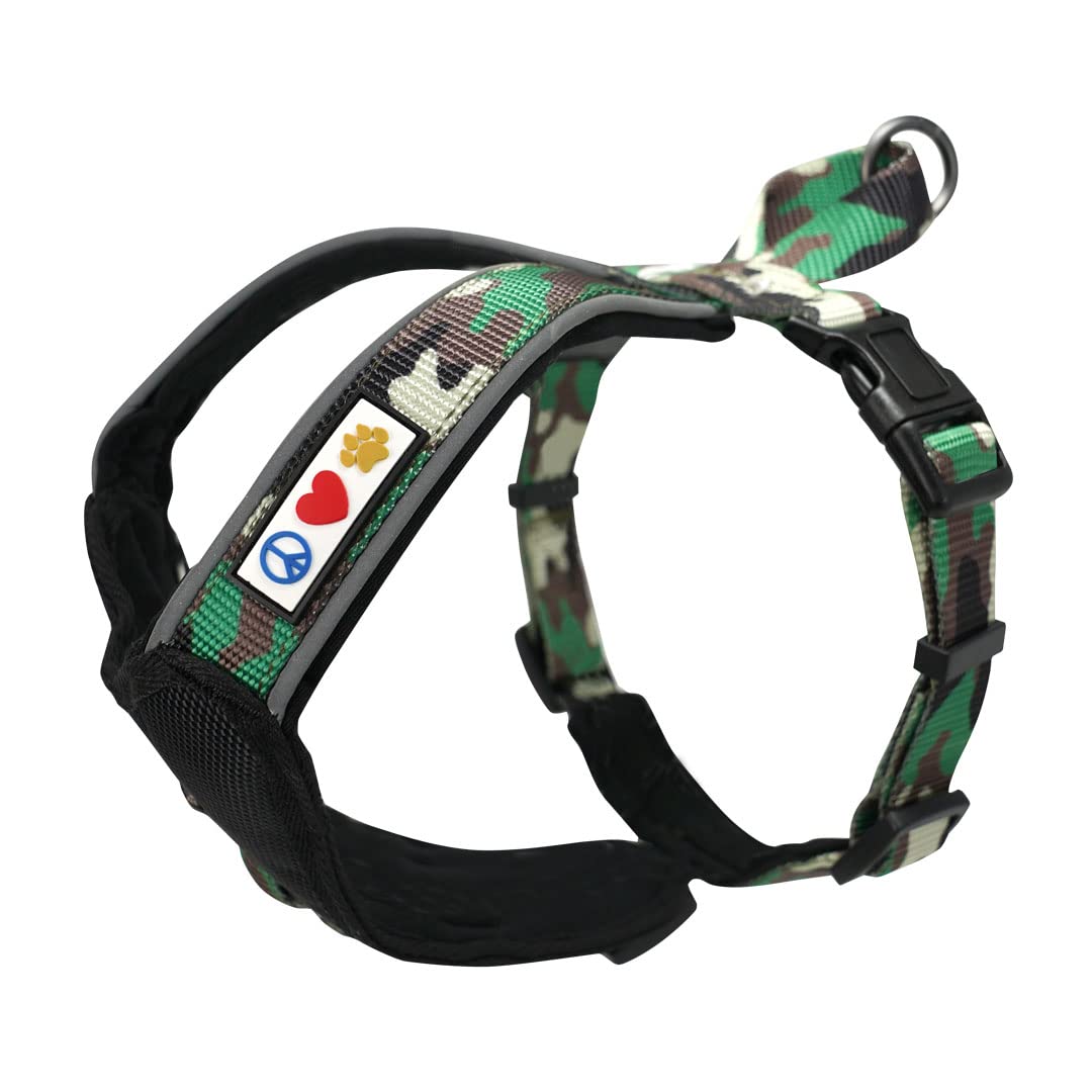 **Pawtitas Reflective Padded Dog Harness for Comfort & Control - Large Green Pet Vest for Walking, Running & Night Safety - Perfect for Active Dogs**