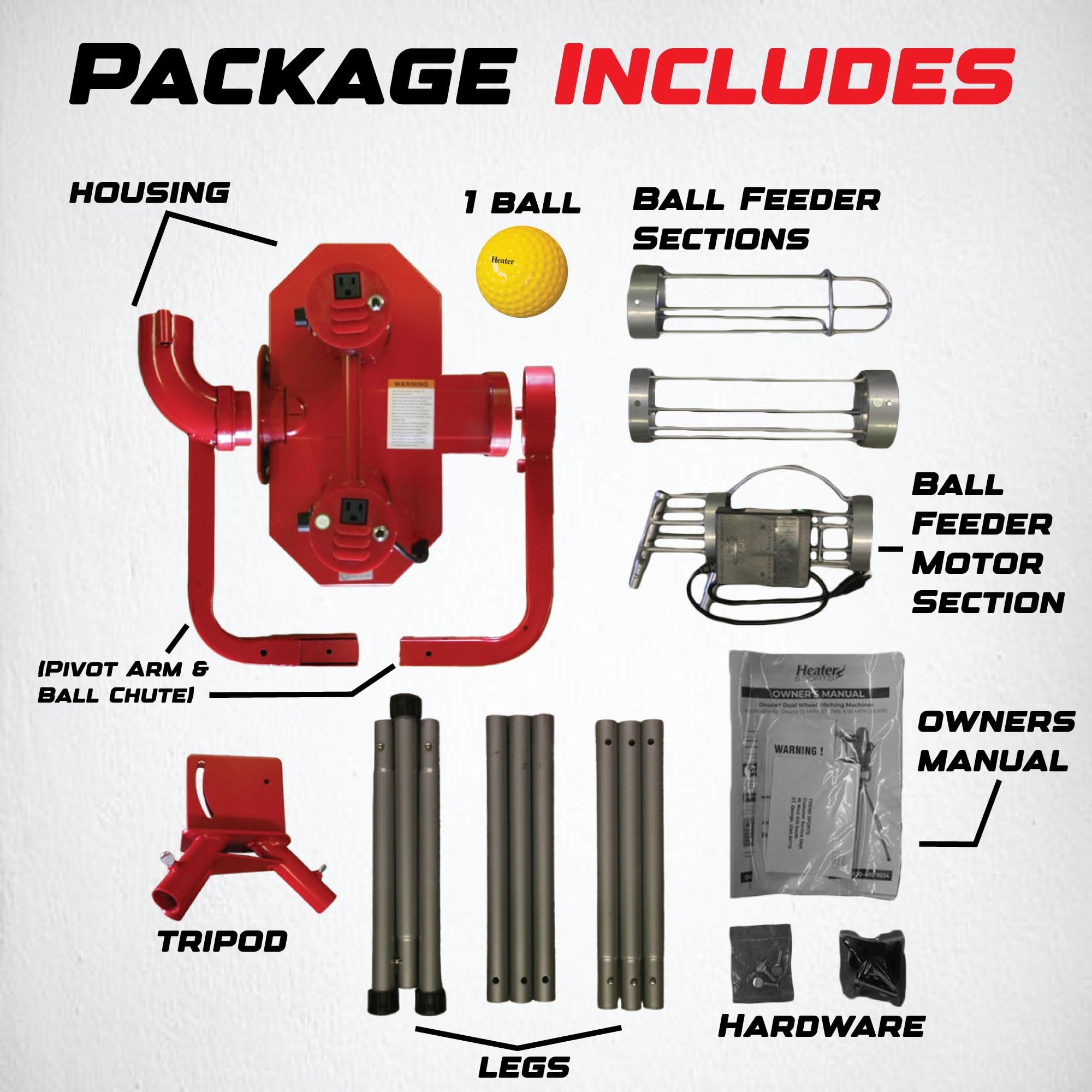Heater Sports Deuce 75 MPH Adjustable Baseball Pitching Machine with Automatic Ball Feeder - Fastball & Curveball Pitching for All Ages | Training Equipment for Baseball Practice, Batting Cages & Backyard Drills