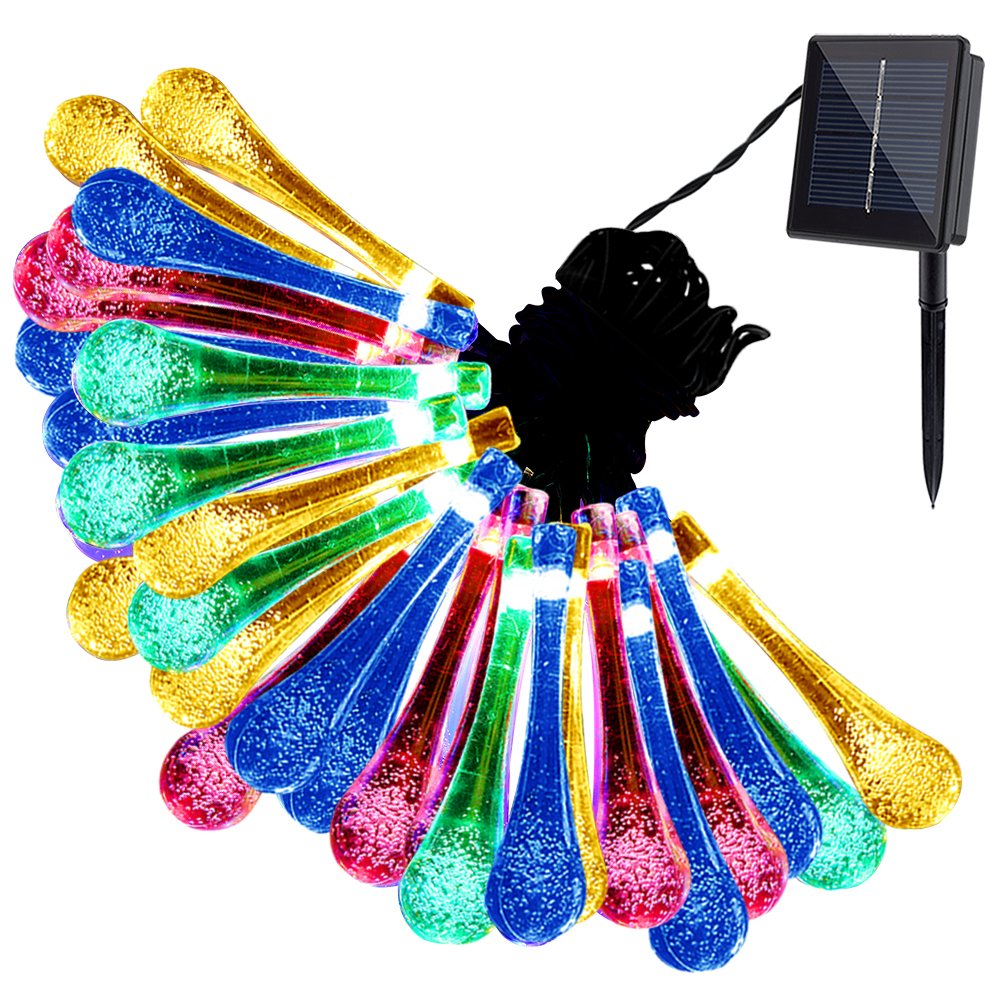 GDEALER 20ft Solar Outdoor String Lights with 30 LED Water Drop Design - Waterproof Fairy Lights for Garden, Patio, Yard, Christmas Tree & Party Decorations - Solar Powered for Eco-Friendly Outdoor Lighting