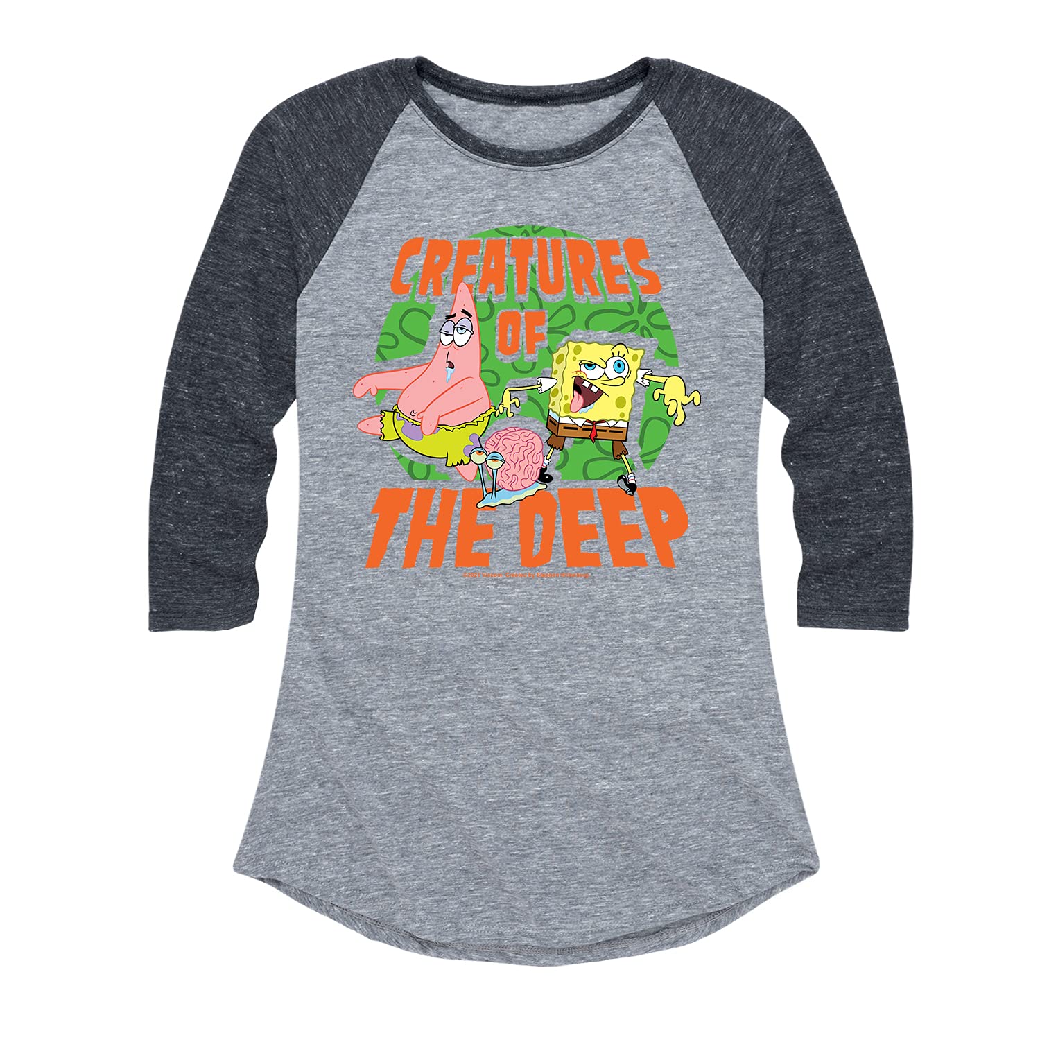 Spongebob Squarepants Creatures of The Deep Women's Raglan Graphic T-Shirt | Cartoon Character Tee | Casual Wear & Gift for Fans