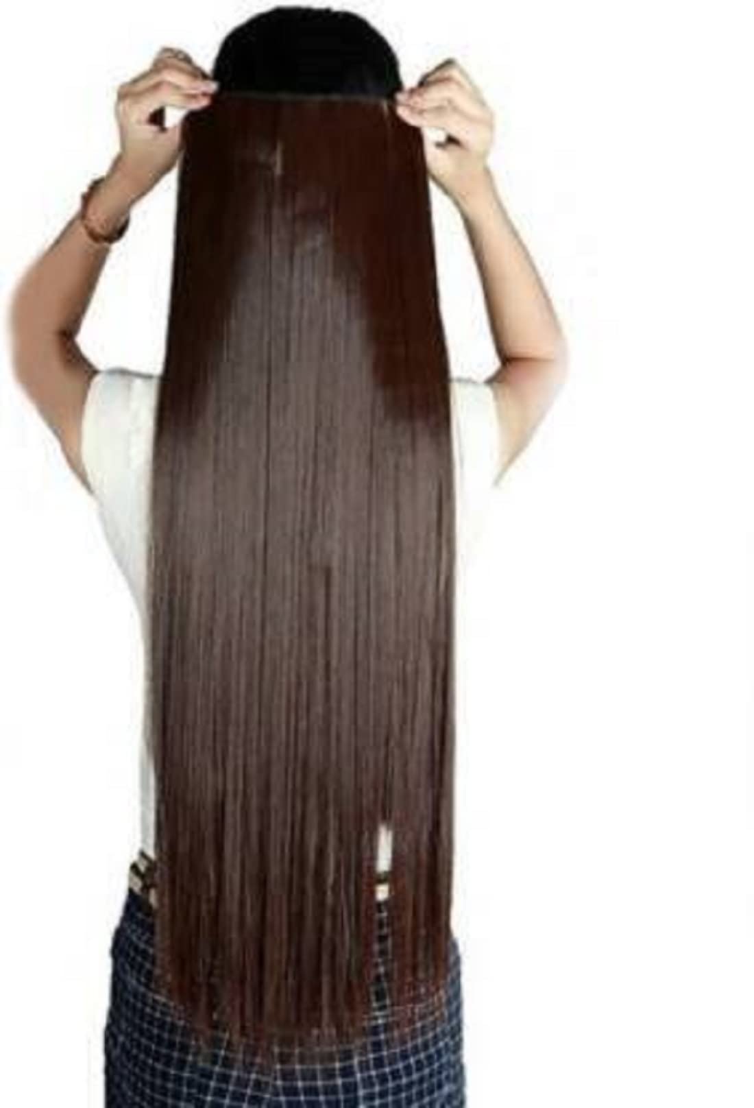 24 Inch Straight Synthetic Hair Extensions for Women - 5 Clip Brown Long Soft Hair Weft (Brown 3) | Perfect for Daily Styling, Cosplay & Special Occasions