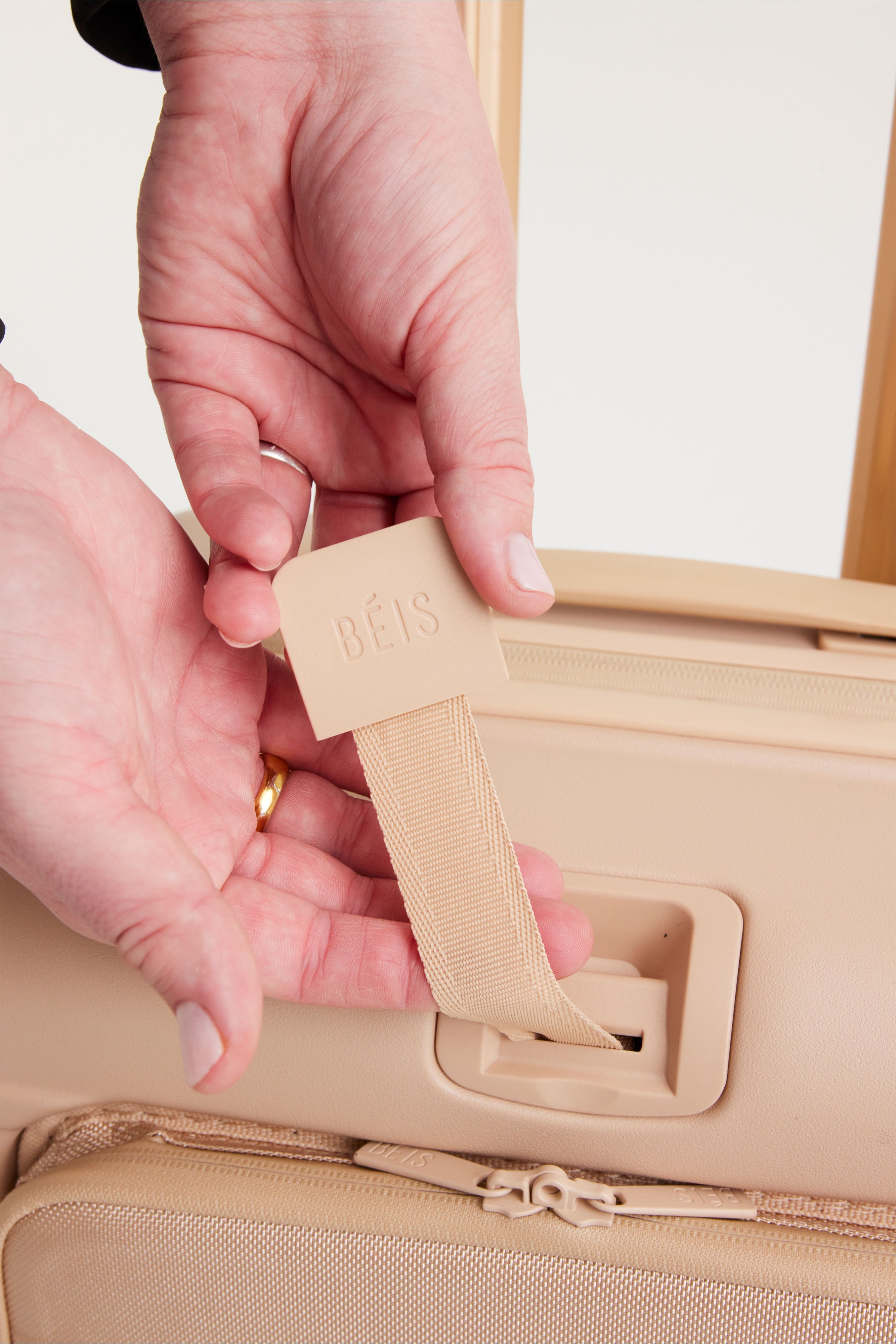 Beige Front Pocket Carry On Roller Luggage - Lightweight Expandable Suitcase for Air Travel with USB Charging Port | Perfect for Business Trips & Weekend Getaways