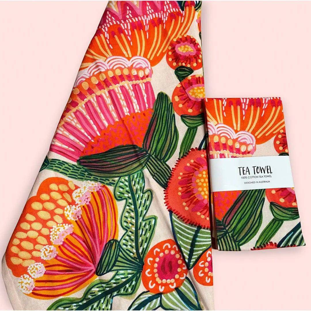 Premium Australian Native Floral Tea Towel - Kirsten Katz Art Design - Perfect for Kitchen, Dining & Home Decor