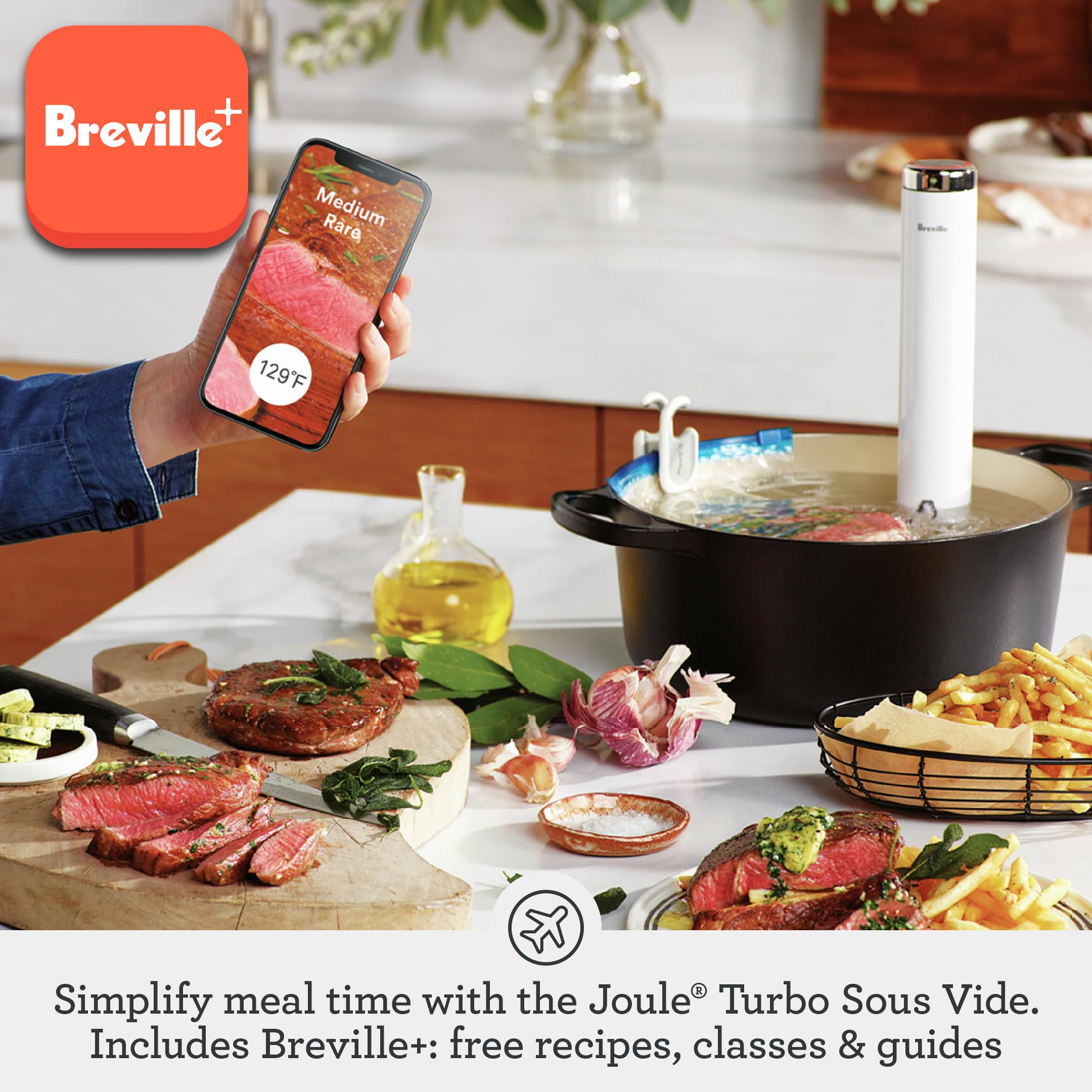 Breville BSV600PSS Joule Turbo Sous Vide Machine - Precision Cooker, Stainless Steel Design for Perfect Steaks, Chicken & Seafood - Ideal for Home Chefs & Sous Vide Beginners