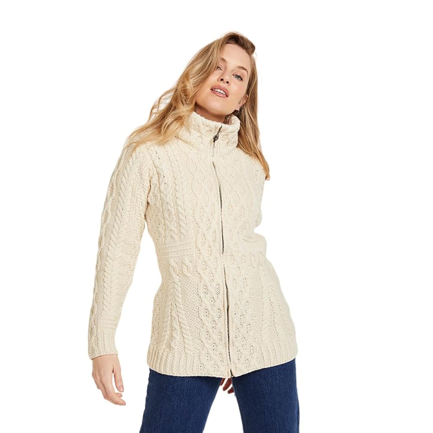 Women's Irish Wool Cardigan with Zipper - Cozy & Stylish Knit Sweater for Fall & Winter Fashion, Perfect for Casual Outfits and Office Wear