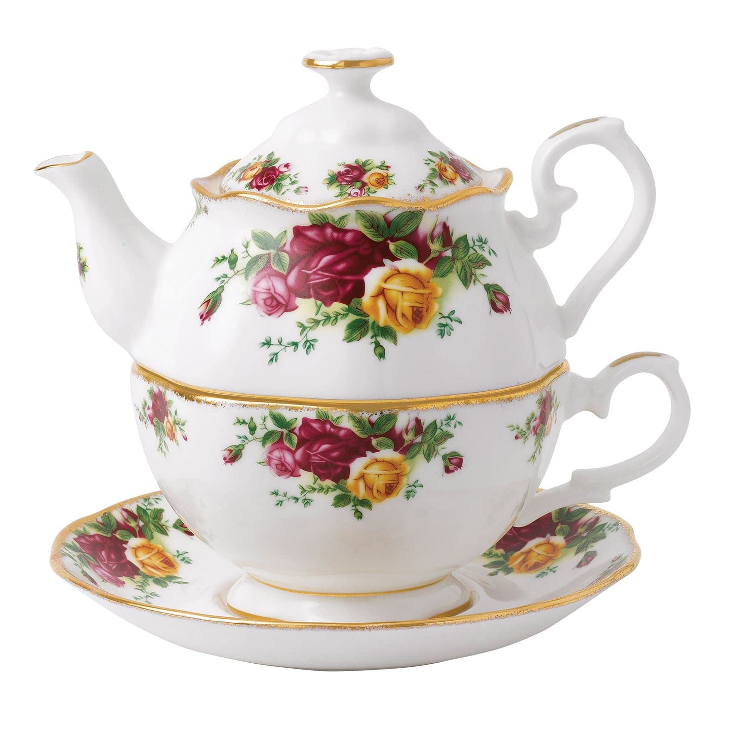 Royal Albert Old Country Roses Tea For One Set - Elegant English Floral Porcelain Teacup & Saucer for Afternoon Tea, Gifts, and Home Decor