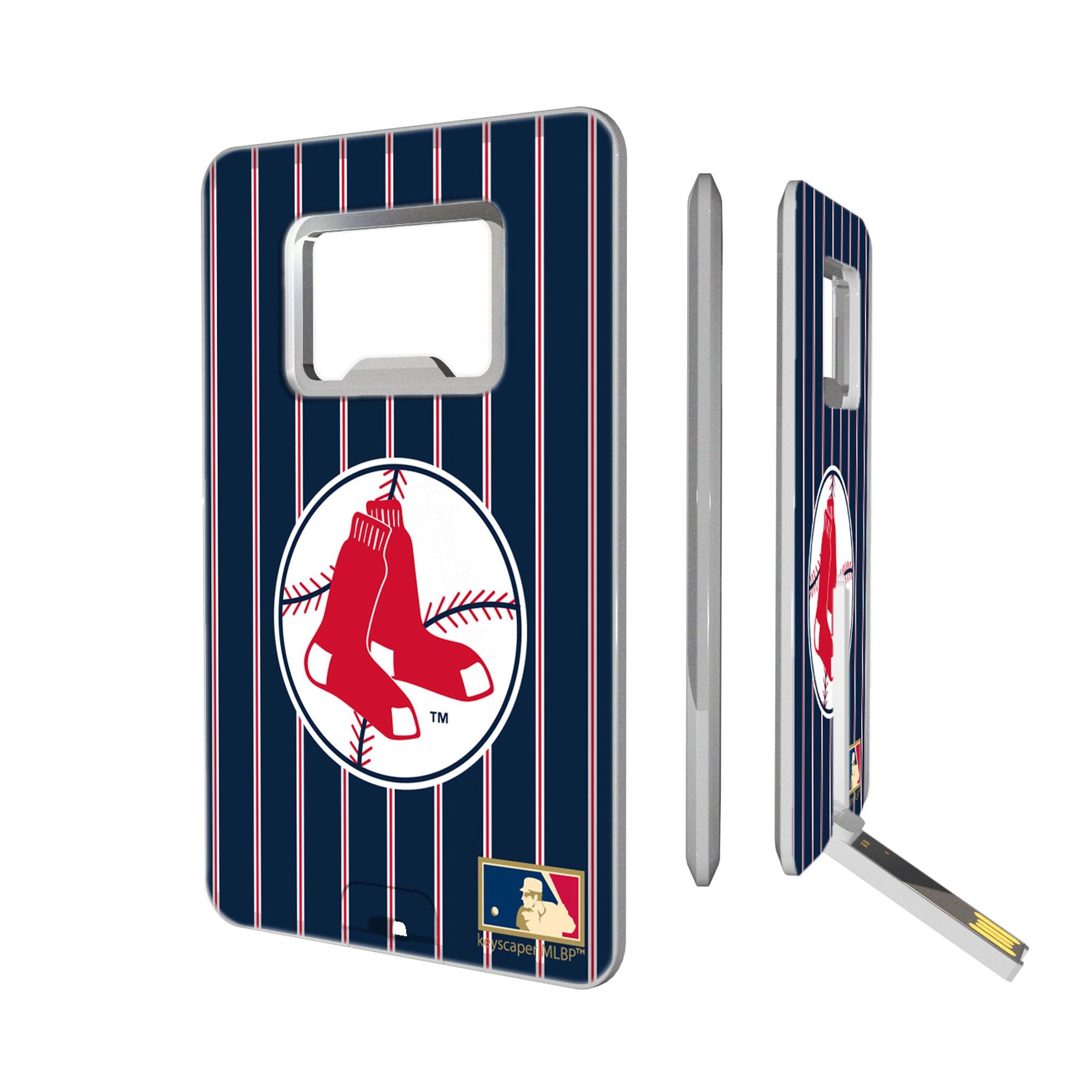 Boston Red Sox 1970-1975 Cooperstown Collection Pinstripe USB Flash Drive 32GB with Bottle Opener & Credit Card Design - Perfect for Baseball Fans, Office Use & Travel Accessories