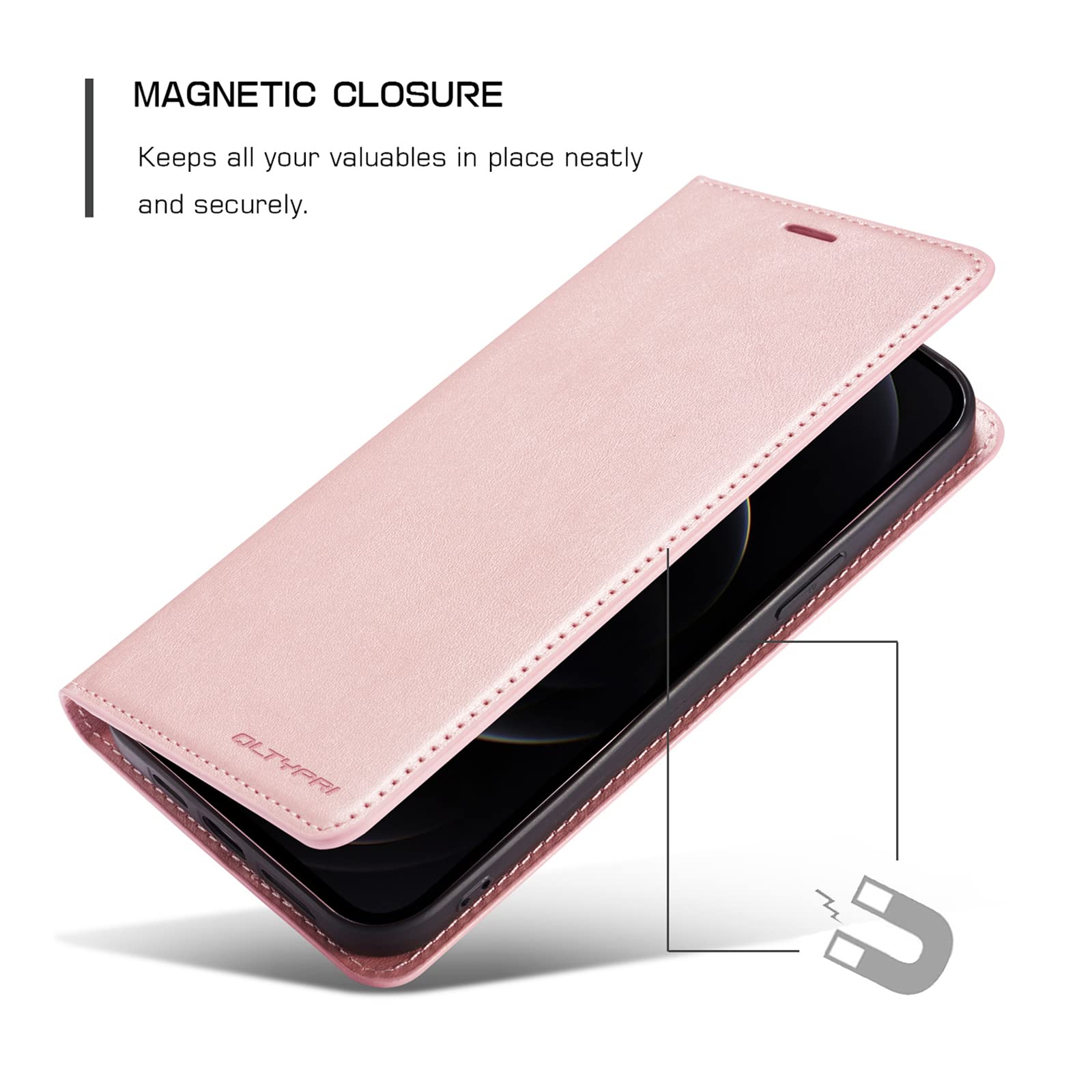 Premium PU Leather iPhone XR Case (6.1 inch) with Card Holder, Kickstand & Magnetic Closure - Shockproof Flip Folio Wallet Cover for Women & Men - Perfect for Work, Travel & Daily Use - Rose Gold