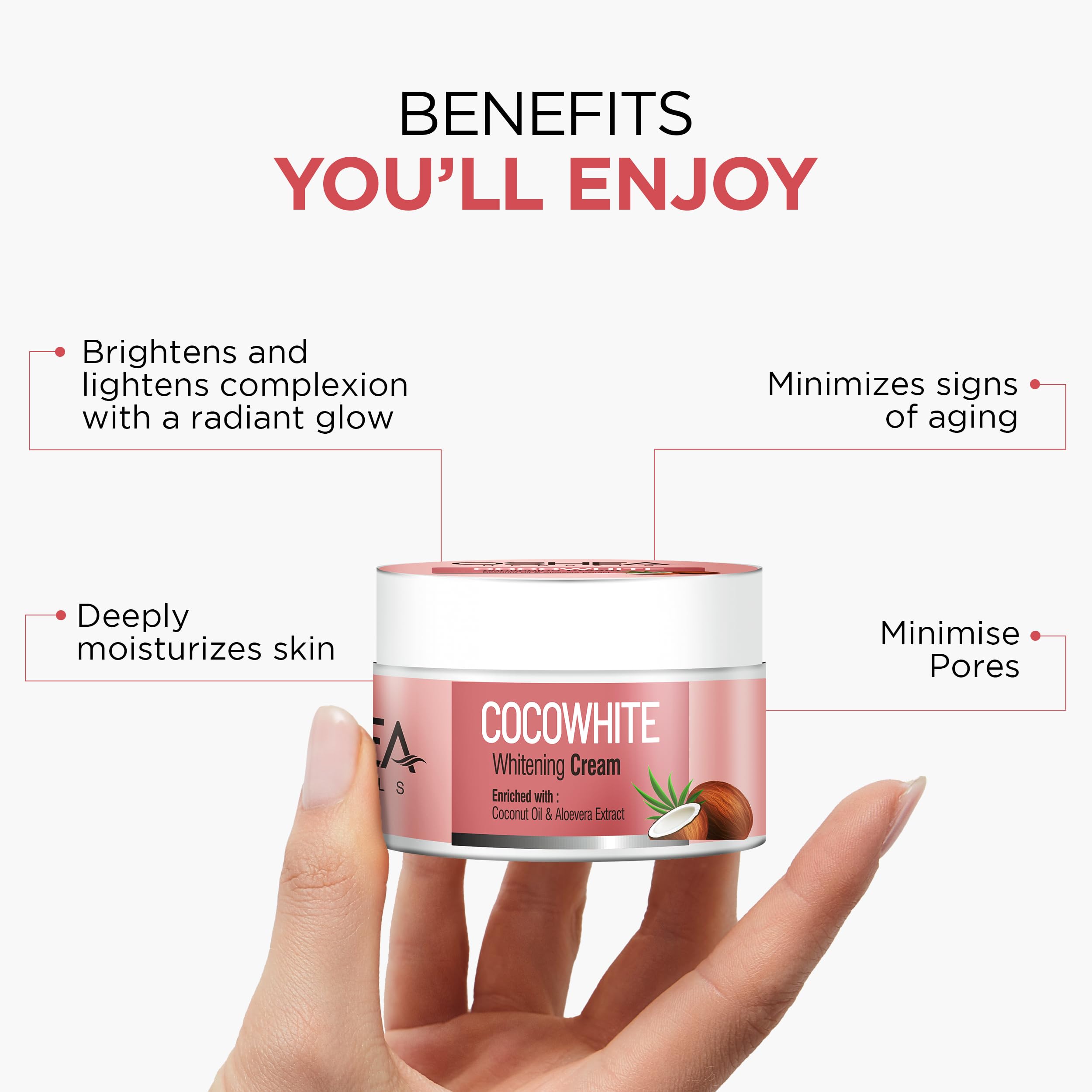 Oshea Herbals Cocowhite Face Cream for All Skin Types - Hydrating, Glow Enhancing & Skin Brightening with SPF Protection | Enriched with Coconut Oil | 50g | Perfect for Daily Skincare Routine & Sun Protection