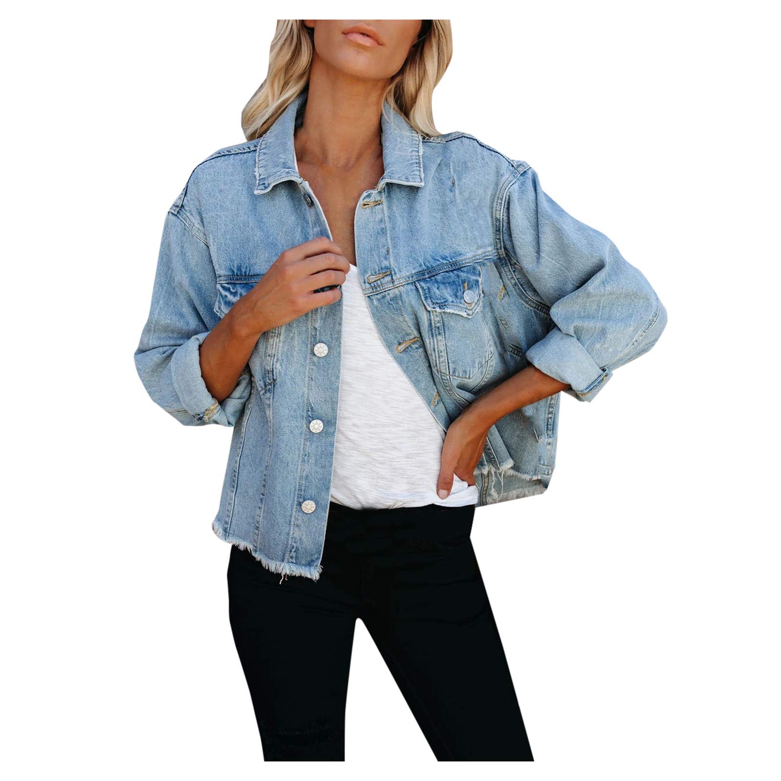Women's Cropped Denim Jacket - Hemlock Street Style Long Sleeve Jean Coat | Perfect for Casual Outfits, Spring Layering & Streetwear Fashion