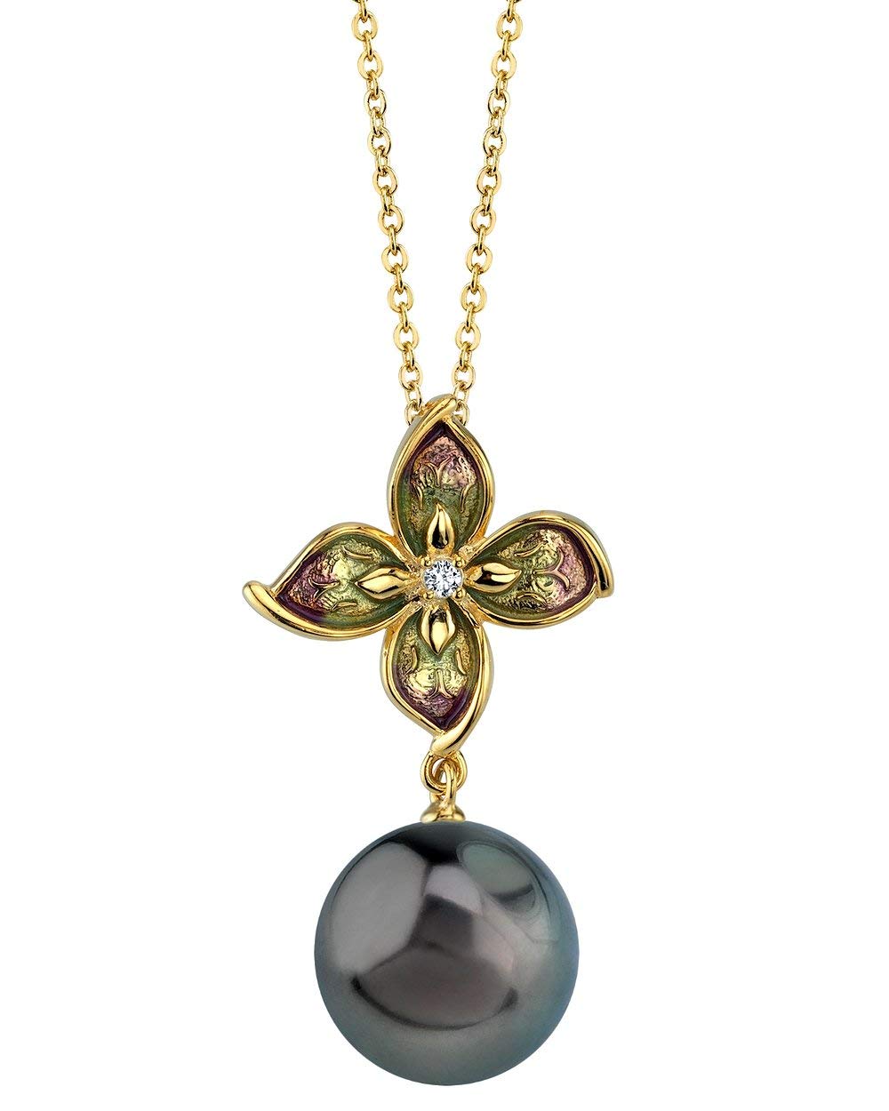 THE PEARL SOURCE Authentic Black Tahitian Cultured Pearl & Cubic Zirconia Gianna Pendant Necklace for Women - Elegant Jewelry Gift for Anniversary, Birthday & Special Occasions