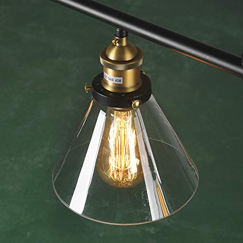 NIUYAO Industrial 3-Light Black Pendant Lighting for Kitchen Island - Clear Glass Shade Chandelier Ceiling Light Fixture - Perfect for Farmhouse, Restaurant & Dining Room Decor (Model 428407)