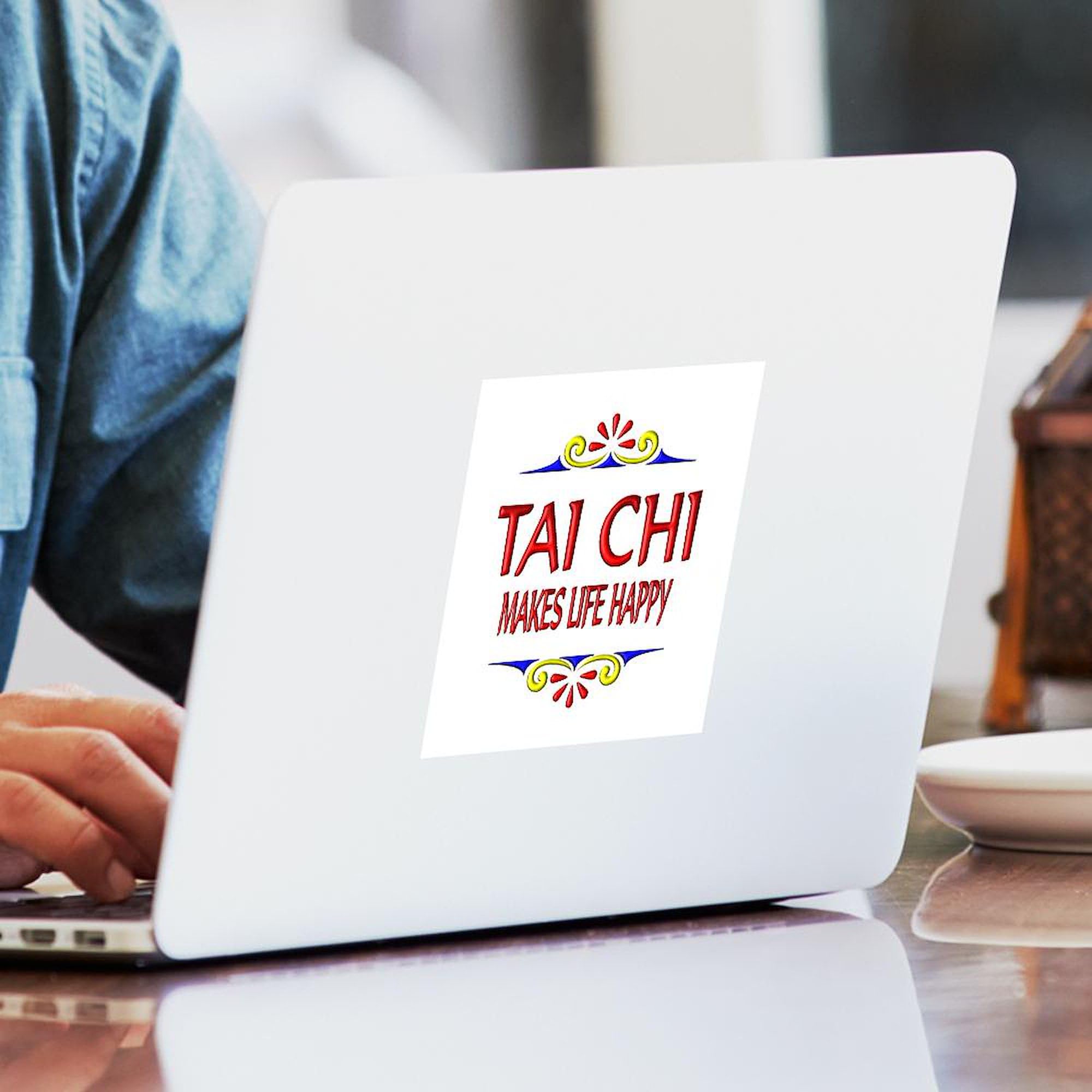 Tai Chi Happy Square Sticker 3x3 Inch - Durable Bumper Sticker & Car Decal for Yoga Lovers, Martial Arts Enthusiasts - Perfect for Cars, Laptops, Water Bottles & Gym Equipment
