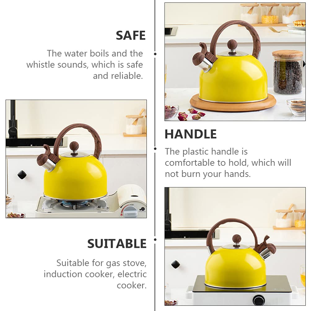 DOITOOL 2.5L Stainless Steel Whistling Tea Kettle - Modern Stovetop Whistling Teapot with Loud Whistle & Ergonomic Handle - Yellow Coffee Kettle for Tea Brewing, Coffee Making & Hot Water Boiling - Perfect for Home, Office & Camping Use