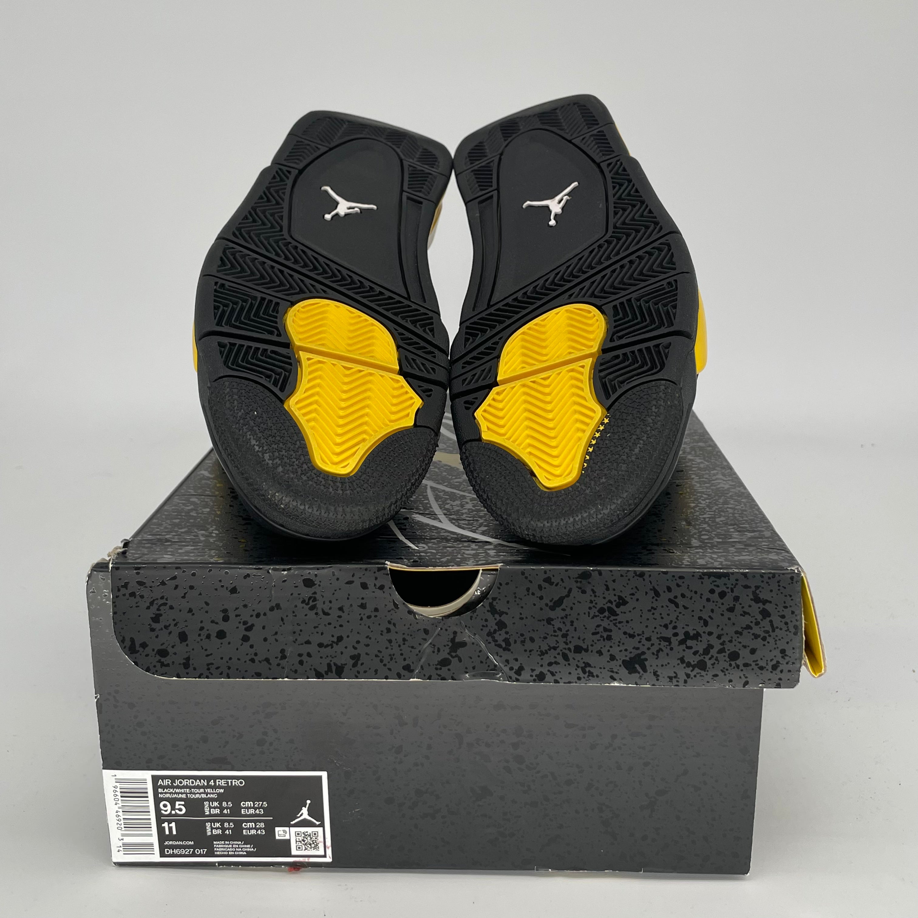 AIR JORDAN 4 THUNDER Retro Sneakers - Men's Size 9.5/Women's Size 11 - Black/Thunder Yellow - Style Code DH6927-017 - Perfect for Basketball, Streetwear & Sneaker Collection