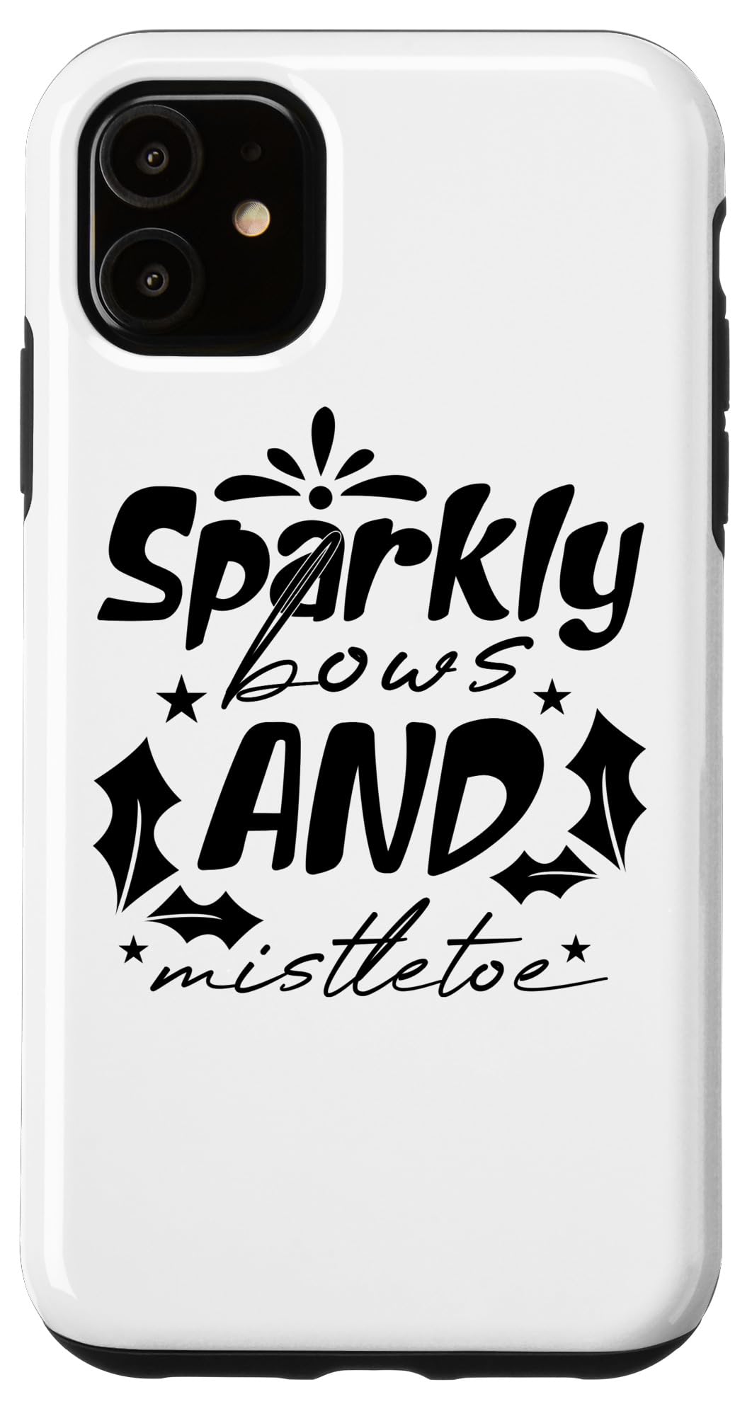 iPhone 11 Case with Sparkly Bows & Mistletoe Design - Funny Christmas Phone Cover for Holiday Gifts & Party Celebrations