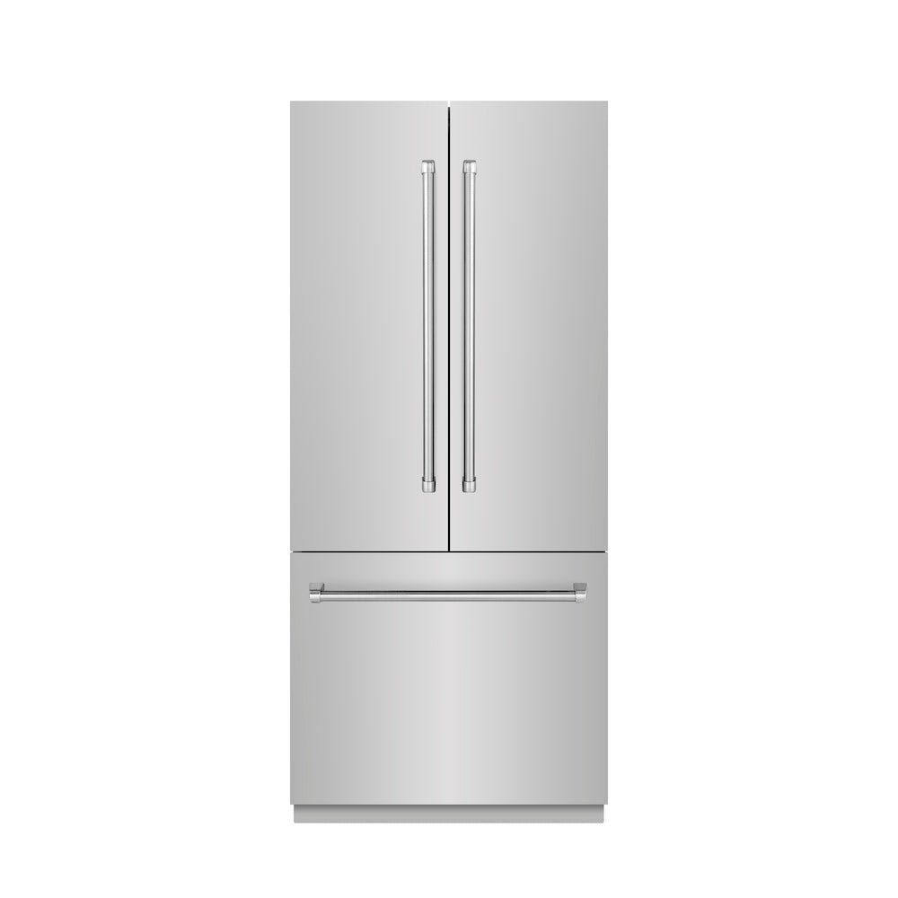 ZLINE 36 Inch 19.6 Cu Ft French Door Built-In Bottom Freezer Refrigerator with Water Dispenser & Ice Maker - Stainless Steel Exterior & Graphite Gray Interior (GRBIV 304 36) - Perfect for Modern Kitchens & Open Concept Homes