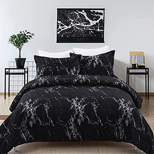 Premium King Size Black Marble Print Comforter Set - Ultra Soft Microfiber 3-Piece Bedding Collection for All Seasons | Perfect for Master Bedroom, Guest Room & Dorm Decor