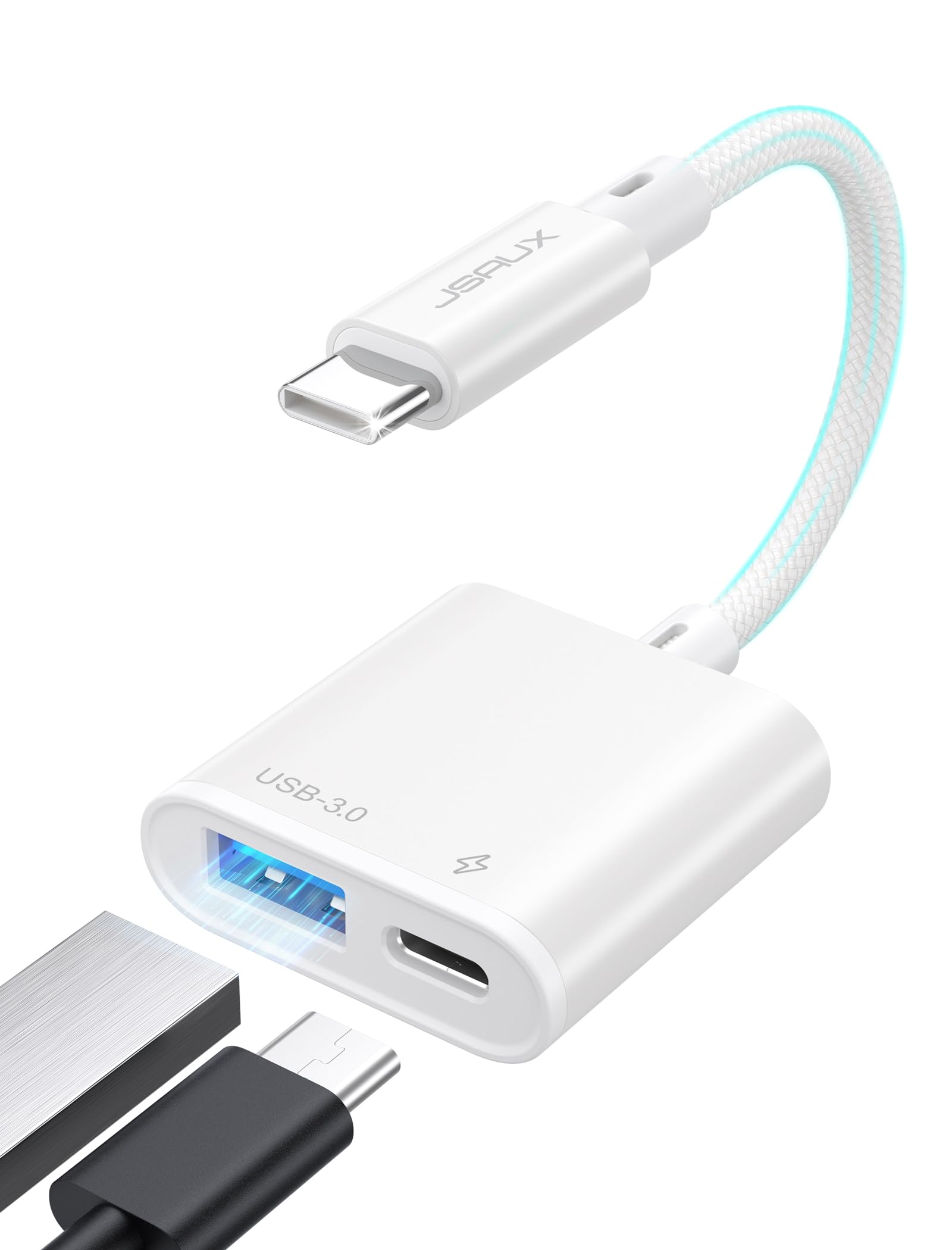JSAUX USB C to USB OTG & Charger Adapter - 2-in-1 USB C OTG Splitter with 60W PD Fast Charging - Compatible with Chromecast Google TV, iPhone 15 Pro Max, MacBook Pro/Air, Galaxy S24/S23, Pixel 7 - Perfect for Travel, Office & Home Charging Solutions