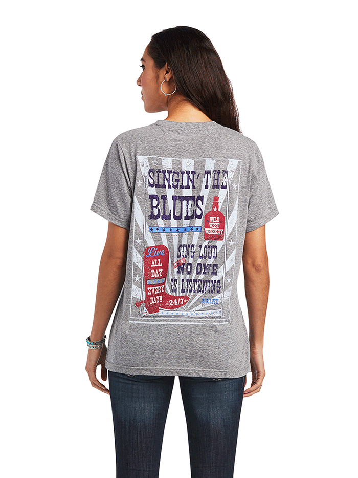 Ariat 10040511 Women's Singing the Blues T-Shirt - Charcoal Grey - Casual Western Wear for Country Music Fans & Outdoor Activities