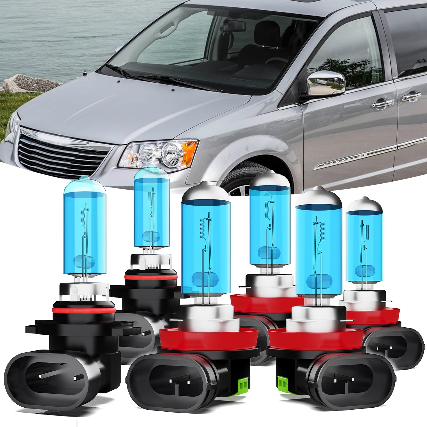 2017-2020 Chrysler Pacifica Headlight Bulbs Kit - 9005/HB3/H10 High Beam + H11/H8/H9 Low Beam + H11 Fog Light Combo - 6-Pack Plug & Play Replacement - Perfect for Night Driving & Foggy Conditions
