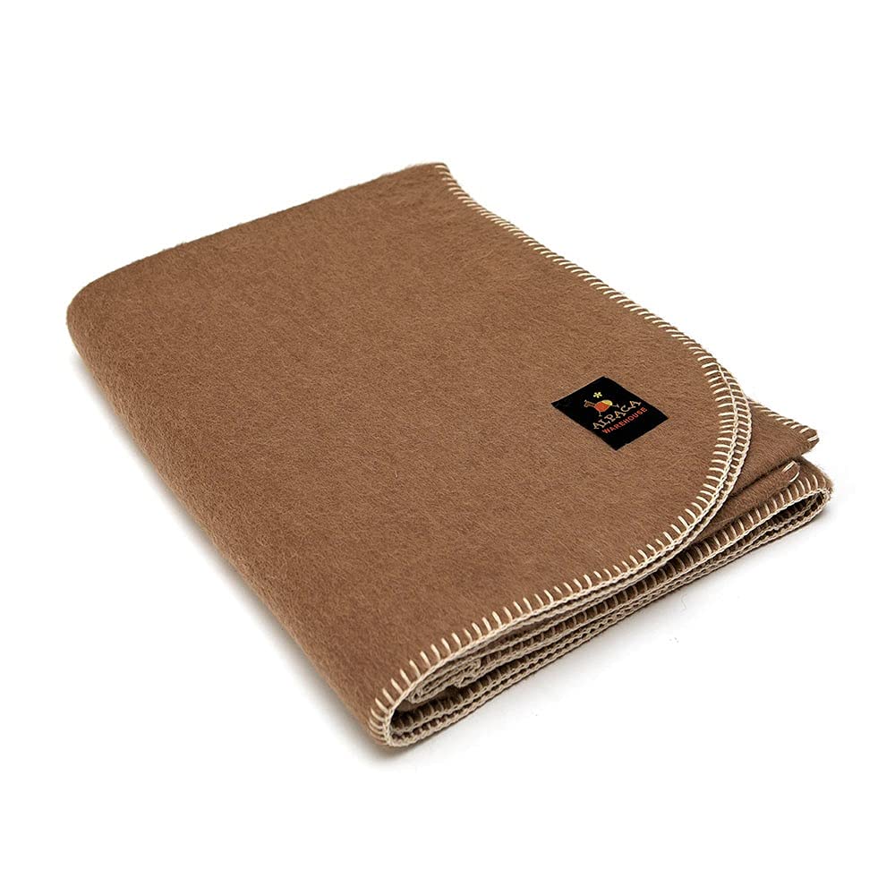 Premium Alpaca Wool Blanket - Ultra Soft & Heavyweight for Camping, Travel, Home - Twin, Queen, King Sizes - Perfect for Outdoors, Bedroom, Sofa - Hypoallergenic & Warm (Soft Camel, Travel Size)
