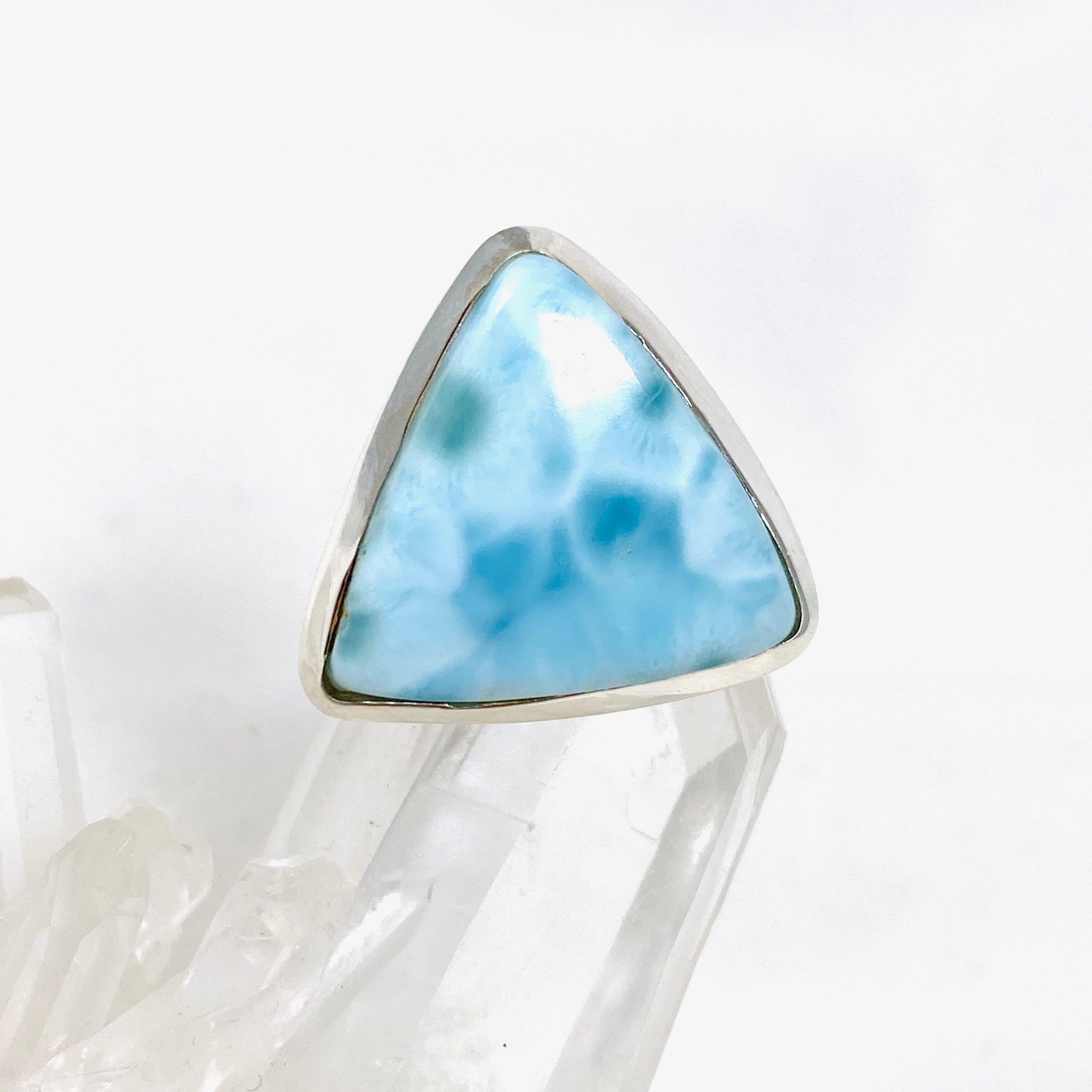 Larimar Triangular Ring Size 6 KRGJ3097 - Handmade Sterling Silver Jewelry for Women, Perfect for Gifts, Weddings & Everyday Wear