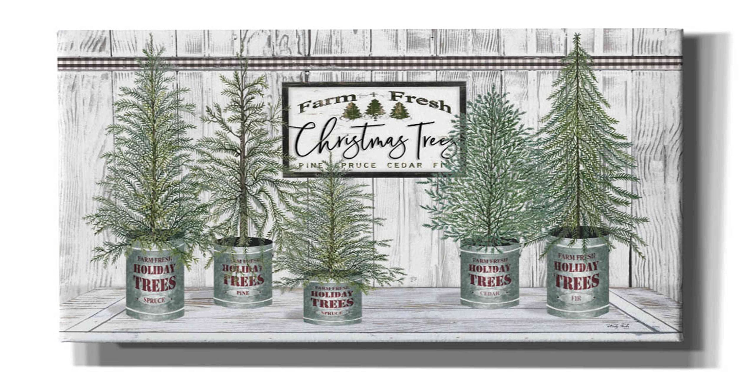Epic Graffiti 'Galvanized Pots White Christmas Trees II' by Cindy Jacobs - 40x20 Inch Canvas Wall Art Decor for Living Room, Bedroom & Office - Modern Christmas Holiday Home Decor