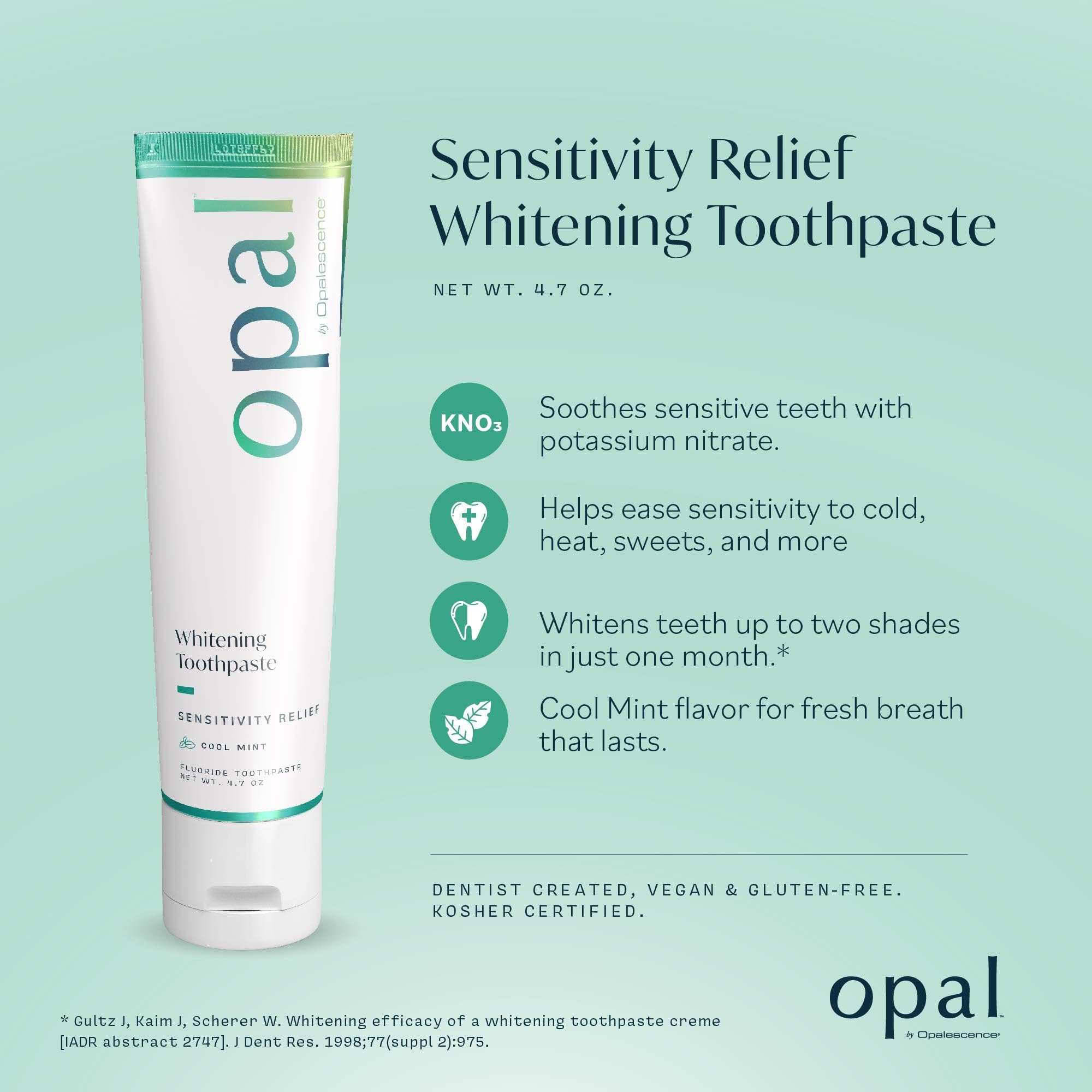 Opalescence Go Teeth Whitening Kit - 7 Prefilled Trays with Sensitivity Toothpaste (4.7oz) | Hydrogen Peroxide Formula | Cool Mint Flavor | Professional Whitening for Sensitive Teeth | At-Home & Travel Use | Made by Ultradent 5761-5526-1
