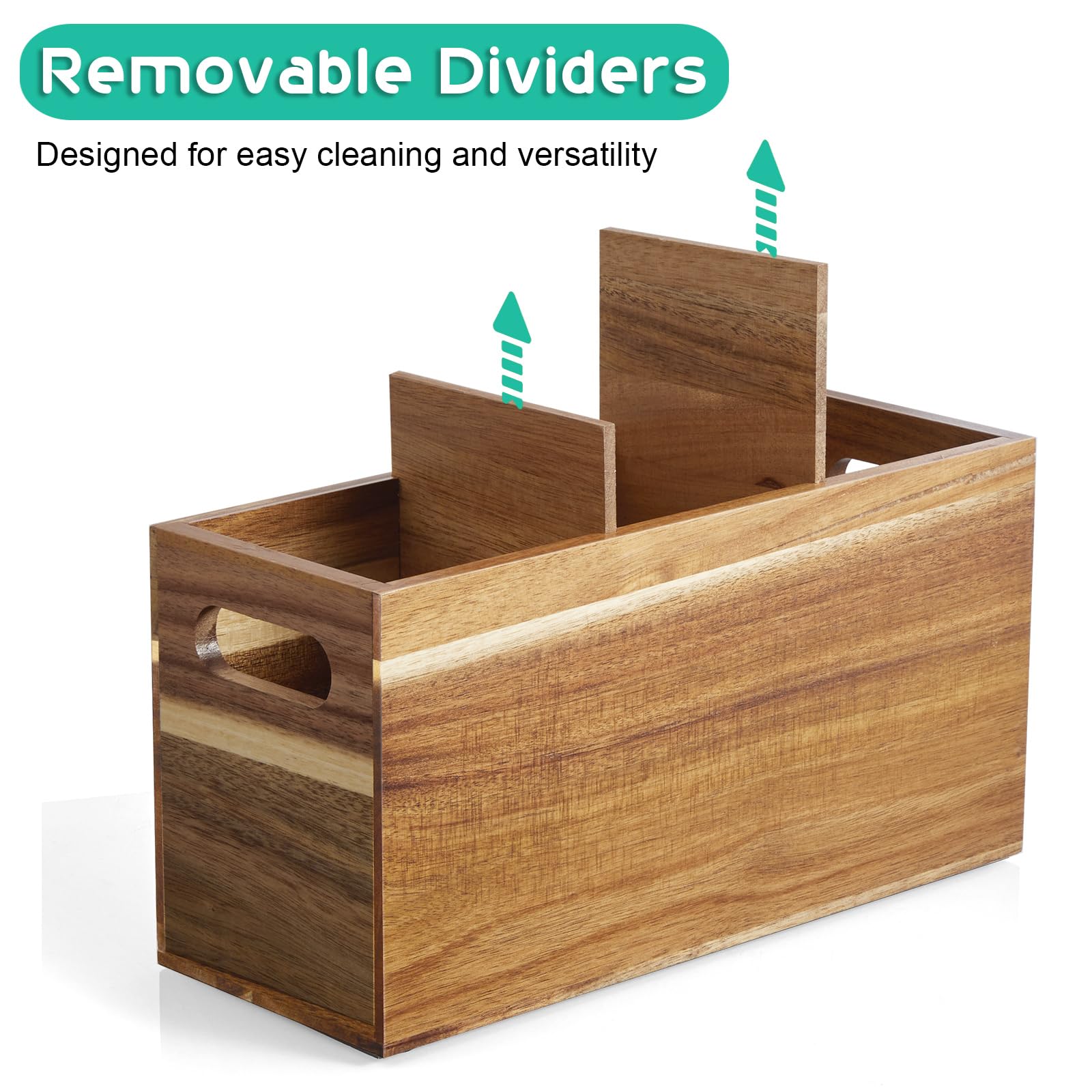 ALELION Acacia Wood Kitchen Utensil Holder - 3 Compartment Countertop Organizer for Spoons, Spatulas & Cooking Tools - Farmhouse Style Kitchen Decor for Counter, Pantry & Dining Room Storage