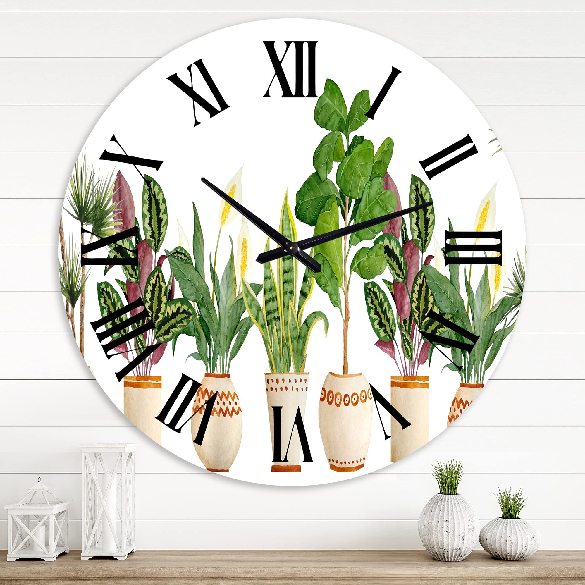 Large Farmhouse Wall Clock with Trio of Houseplants & Sansevieria Snake Plant Design - Floral & Botanical Decor for Kitchen, Living Room, or Office | Perfect for Home, Farmhouse, and Rustic Interior Styling