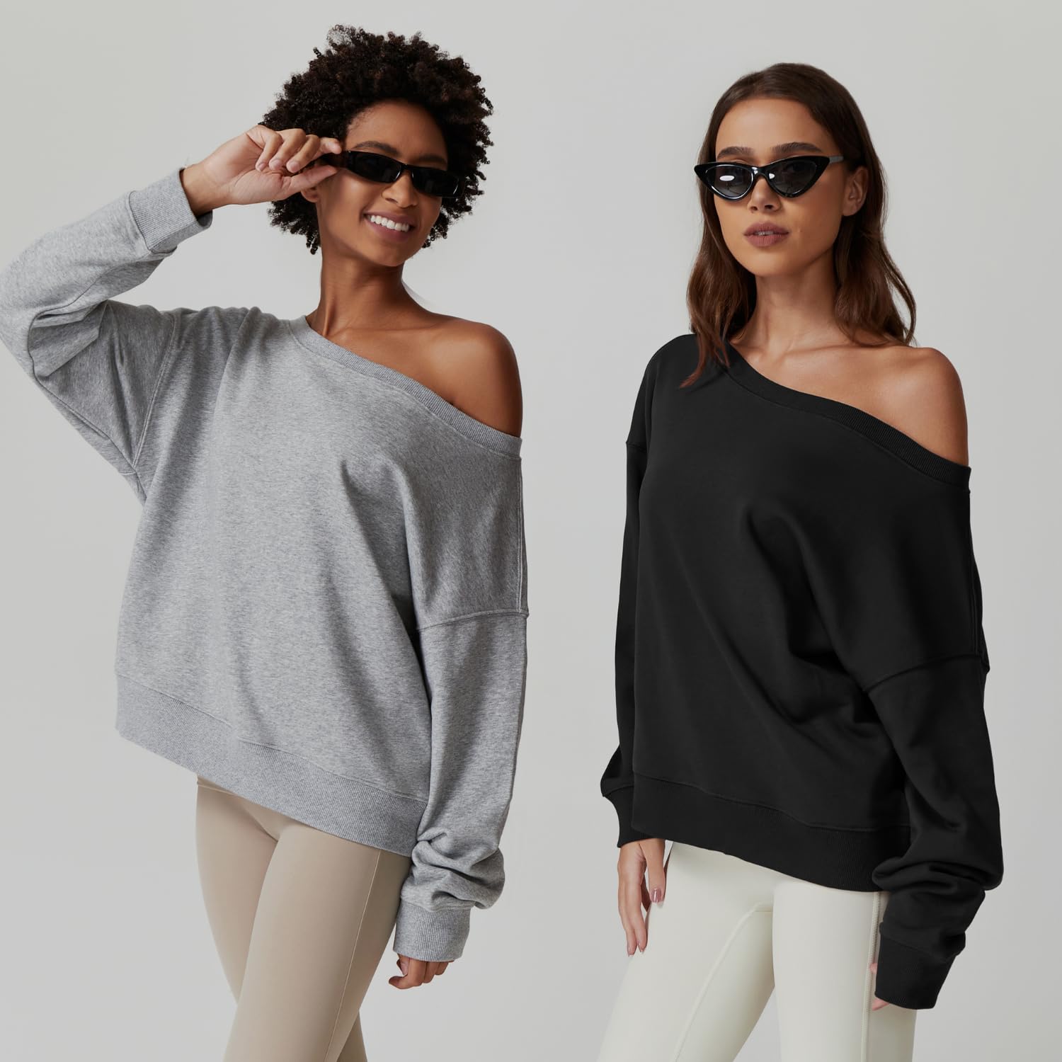 QINSEN Women's Oversized Sweatshirt - Long Sleeve Off Shoulder Pullover Hoodie | Cozy Casual Loungewear for Fall | Perfect for Home, Dates and Streetwear Fashion