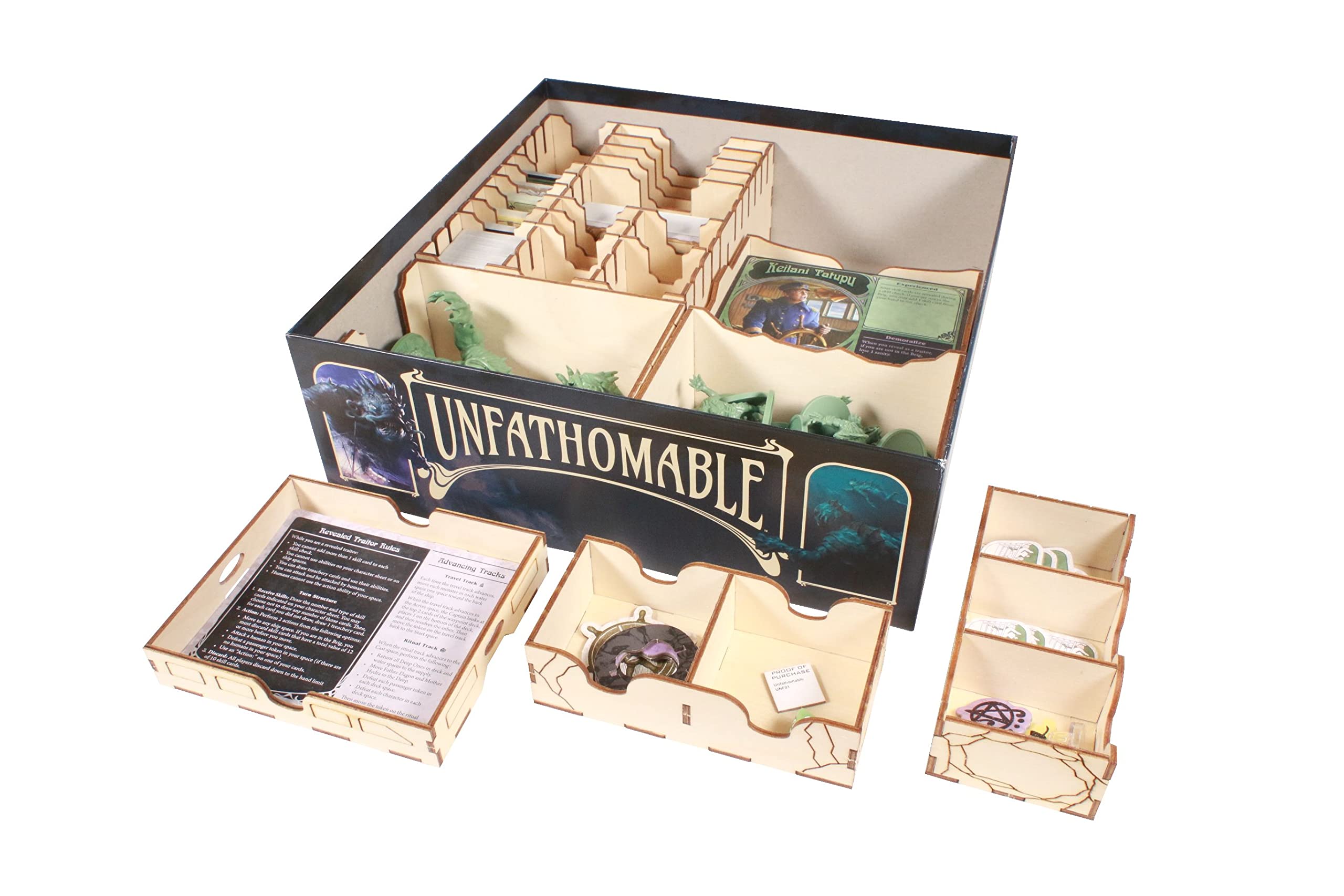 Premium Wooden Game Organizer for Unfathomable Board Game - Broken Token Storage Box with Multiple Trays | Perfect for Organized Game Nights & Tabletop RPG Sessions