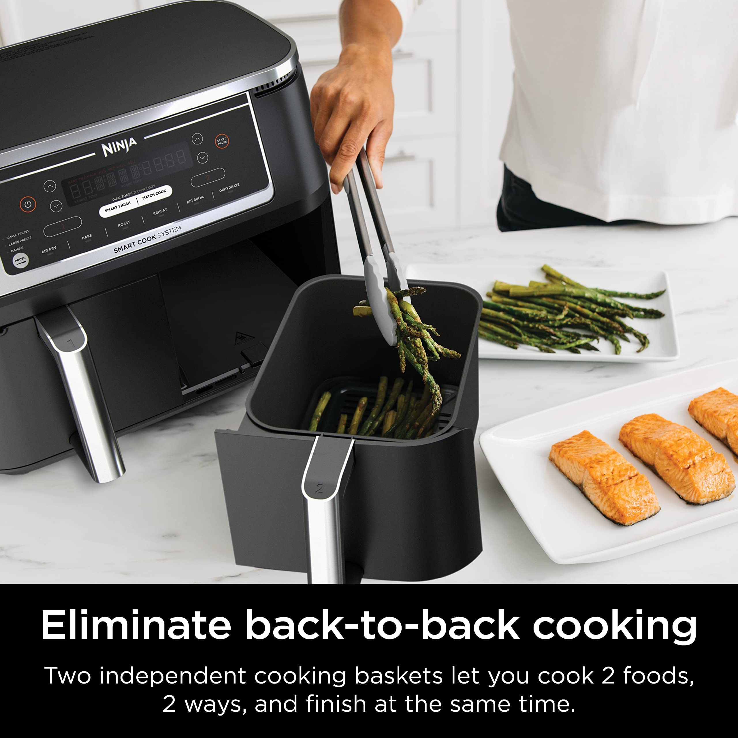 Ninja DZ550 Foodi 10 Quart 6-in-1 DualZone Smart XL Air Fryer with 2 Independent Baskets - Smart Cook Thermometer, Match Cook & Smart Finish - Roast, Bake, Dehydrate - Perfect for Family Dinners, Meal Prep & Healthy Cooking (Renewed, Grey)