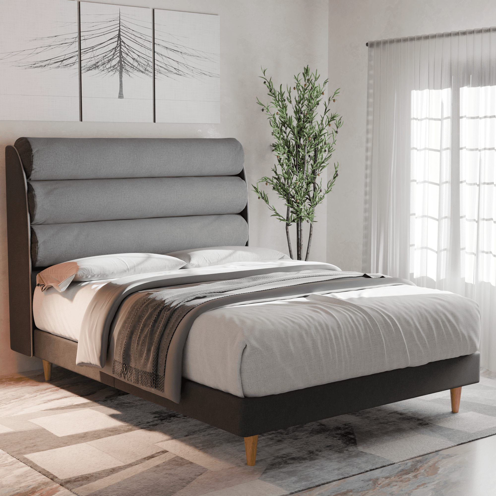 Gobbee Waterproof Fabric Bed Frame - Queen Size Platform Bed with Sturdy Metal Slats, Easy Assembly, Noise-Free Support - Perfect for Bedrooms, Guest Rooms, and Dormitories