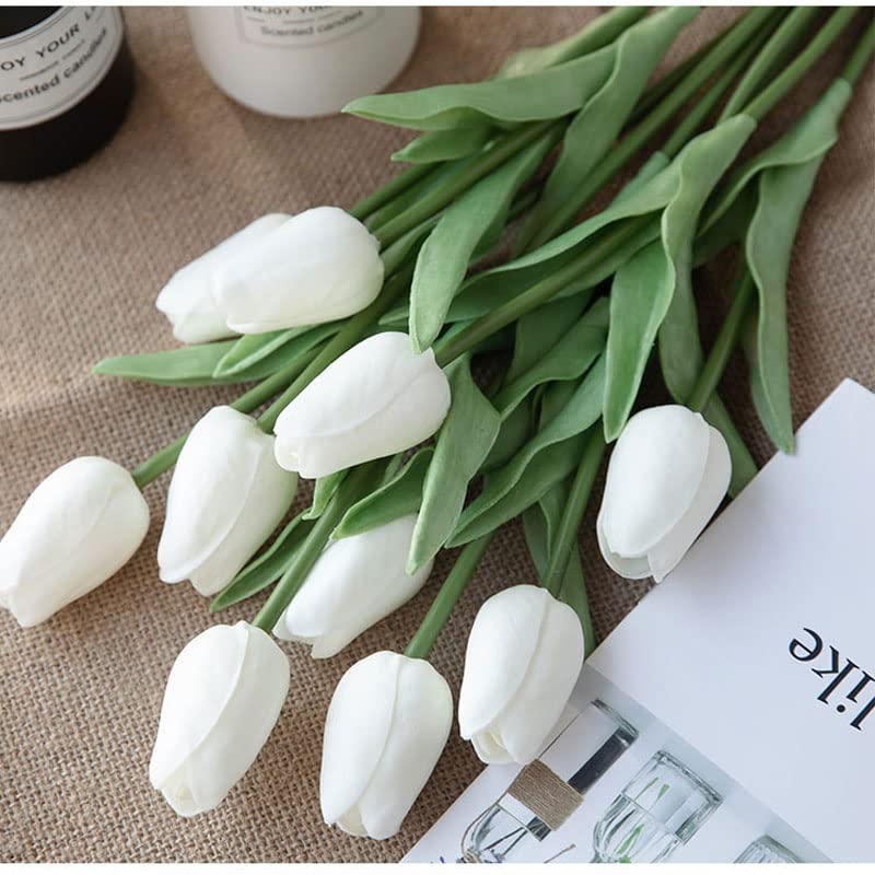 30 Pcs Real Touch PU Artificial Tulips Flowers - Black and White Fake Tulip Bouquet for Home, Office, Wedding & Party Decorations | Perfect for Centerpieces, Table Arrangements and Seasonal Home Decor
