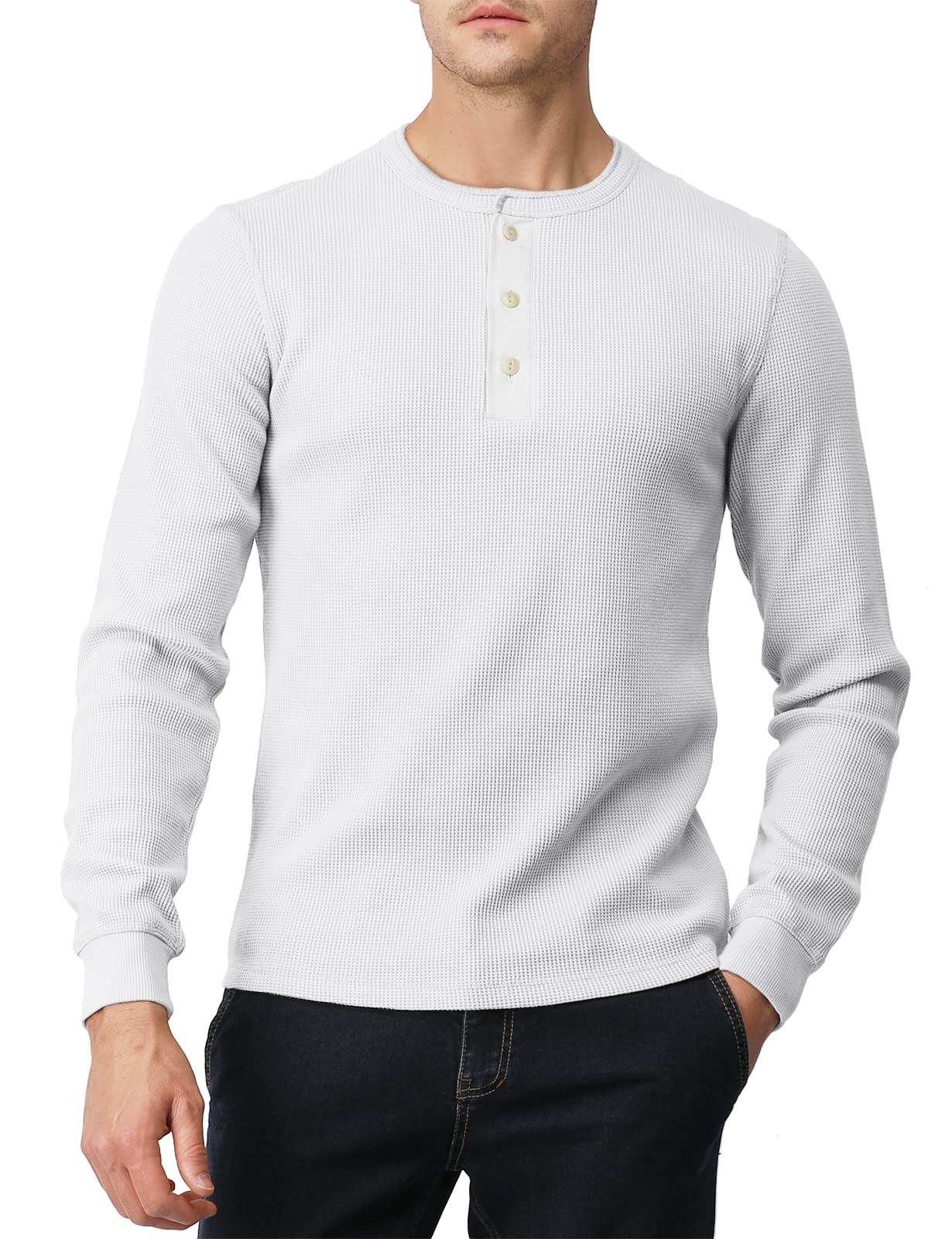 Men's Slim Fit Henley Shirt - Lightweight Cotton Waffle Fabric Long Sleeve Casual Shirt for Everyday Wear, Date Night & Outdoor Activities