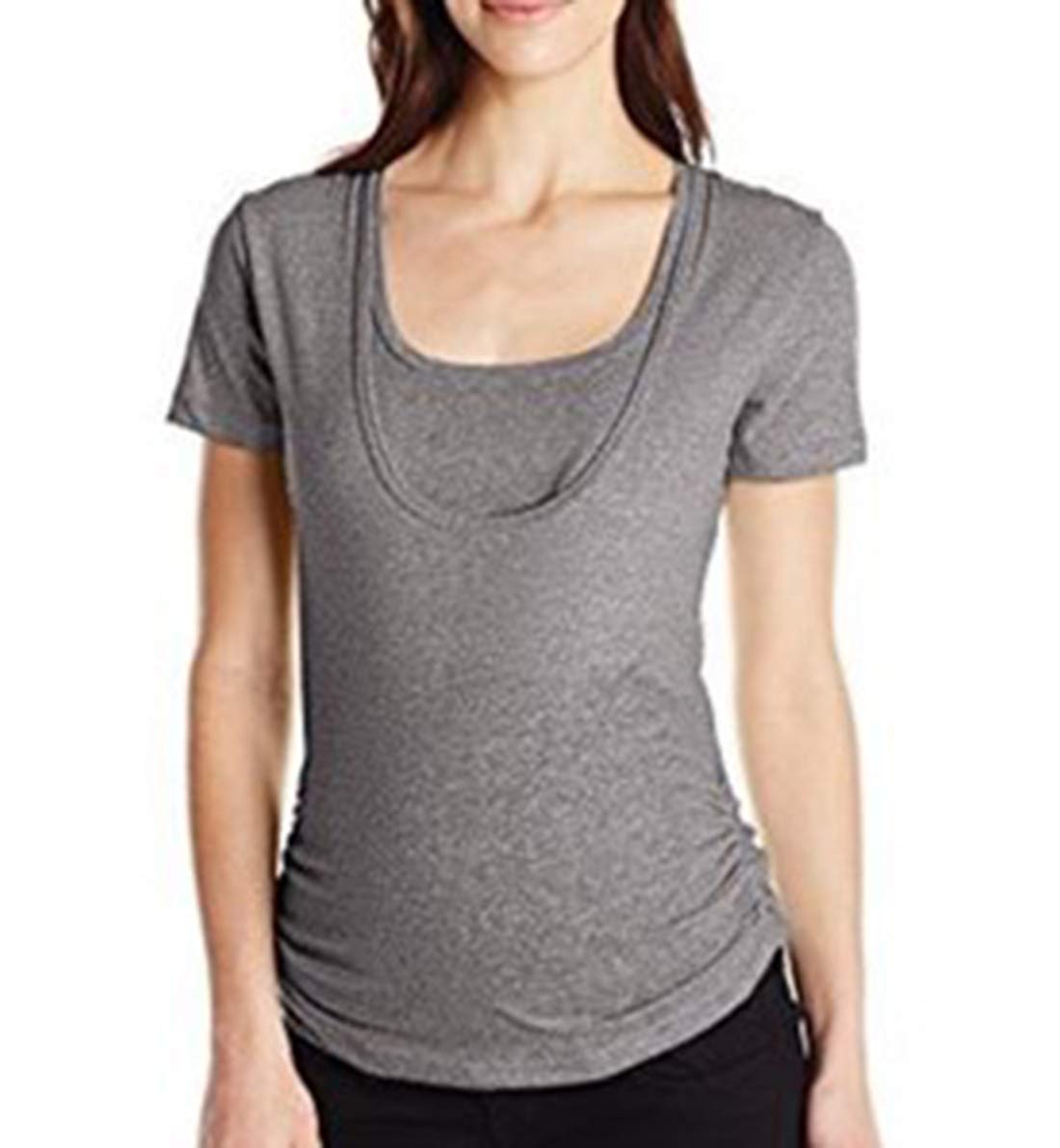 BB Basic by Bun Maternity Women's Maternity & Nursing Tee Shirt - Soft Cotton Breastfeeding Top for Pregnancy & Postpartum Comfort - Perfect for Everyday Wear, Nursing Sessions and Relaxing at Home