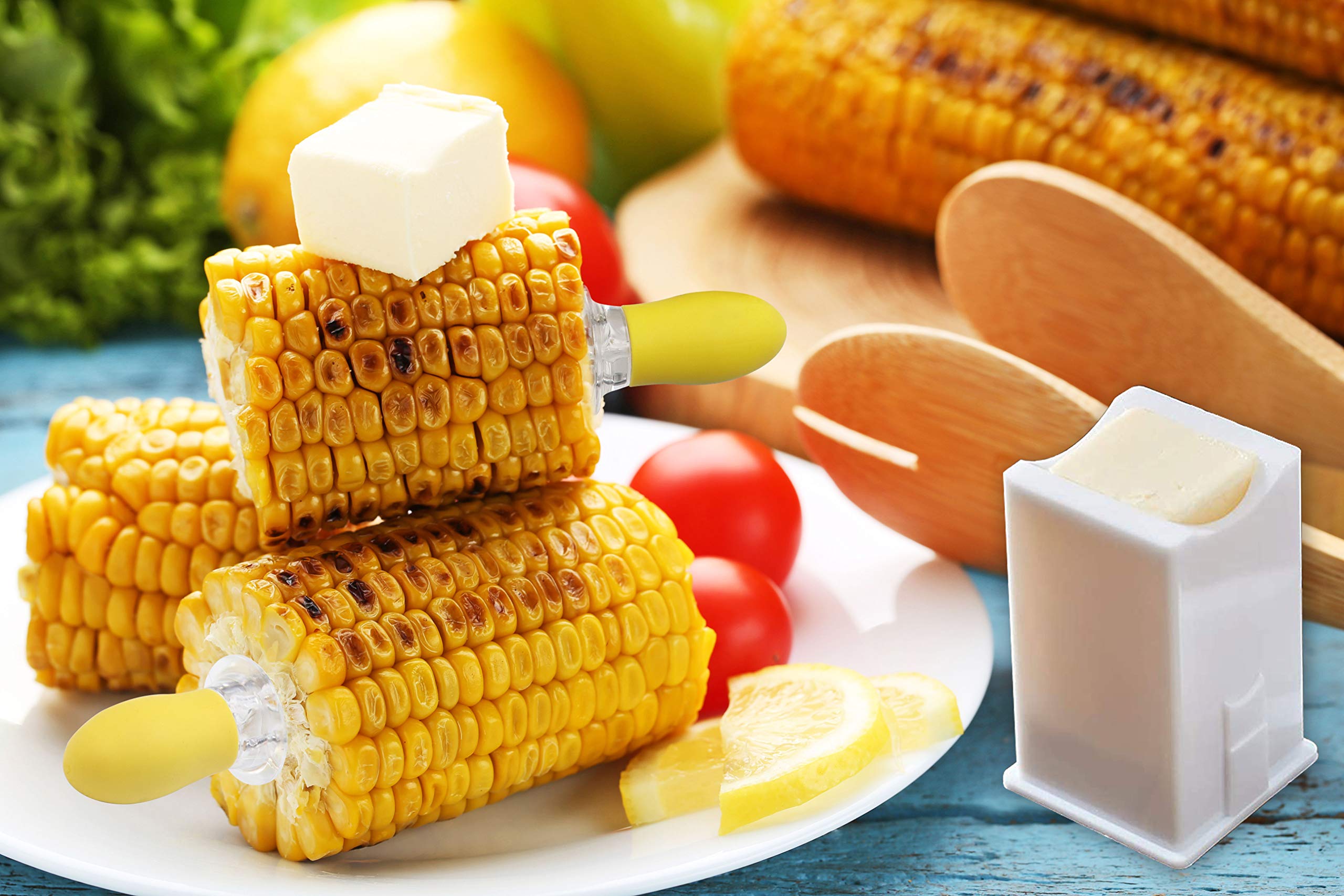 Premium Corn Cob Holders Set - 8 Twin Prong Skewers, 4 Corn Dishes & Butter Spreader - Perfect for BBQ, Picnics & Summer Parties - Durable & Heat-Resistant Corn on the Cob Accessories