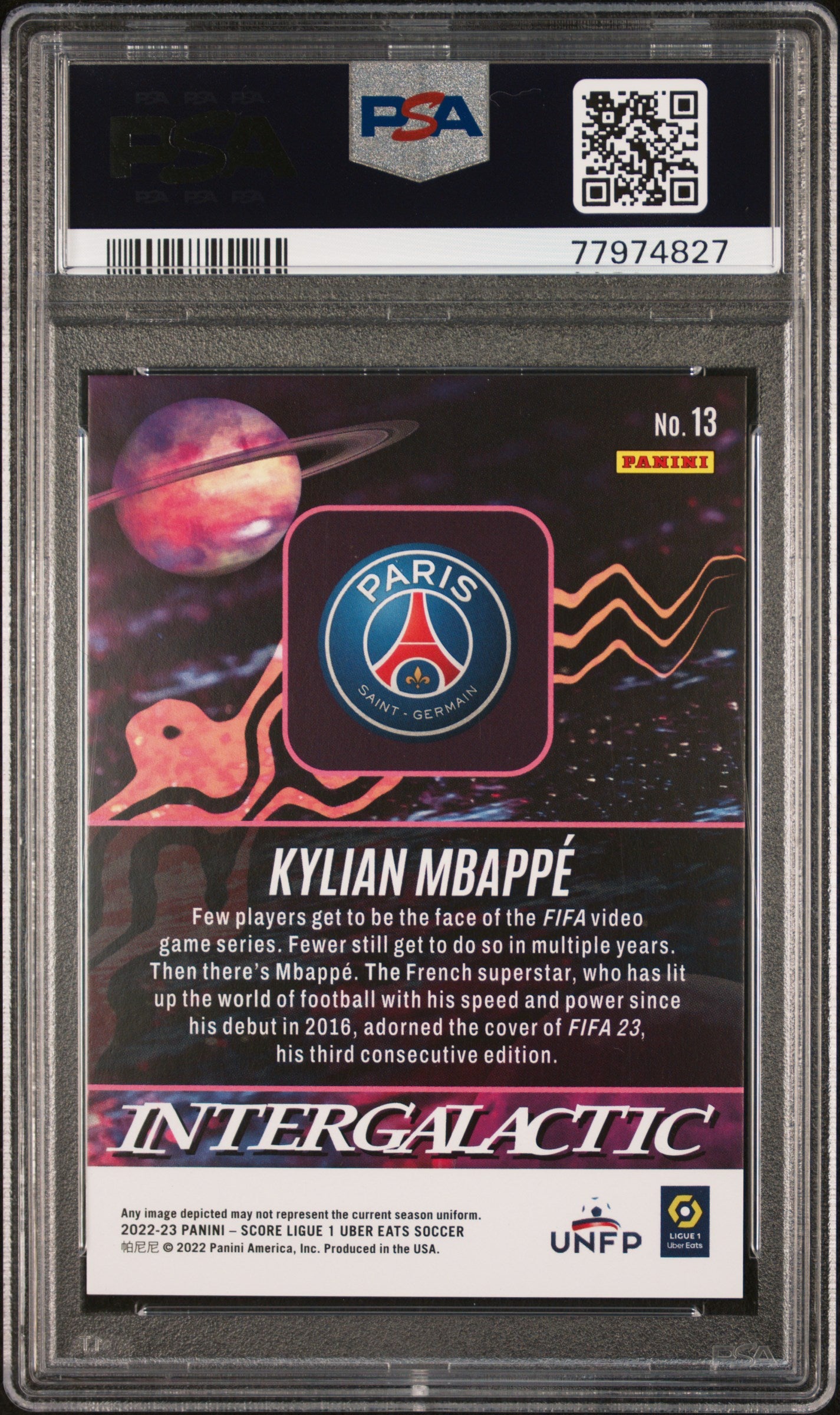 2022 Panini Score Ligue 1 Uber Eats Kylian Mbappe #13 PSA 9 Mint Condition - Rare Football Trading Card for Collectors, Fans & Investment - Perfect for Display, Gifts & Memorabilia Collections