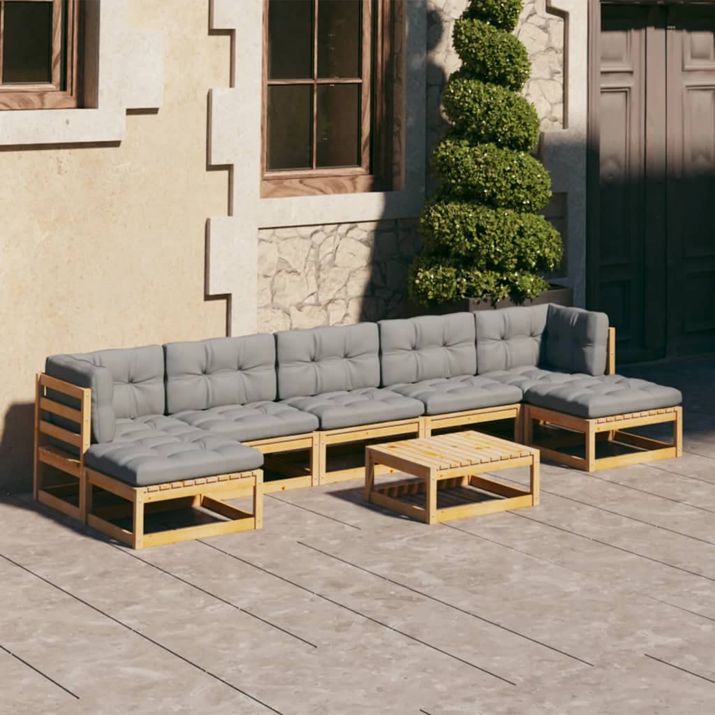vidaXL 8-Piece Patio Lounge Set with Gray Cushions - Solid Pinewood Outdoor Furniture, Weather Resistant & Easy Assembly - Perfect for Backyard, Garden, and Poolside Relaxation