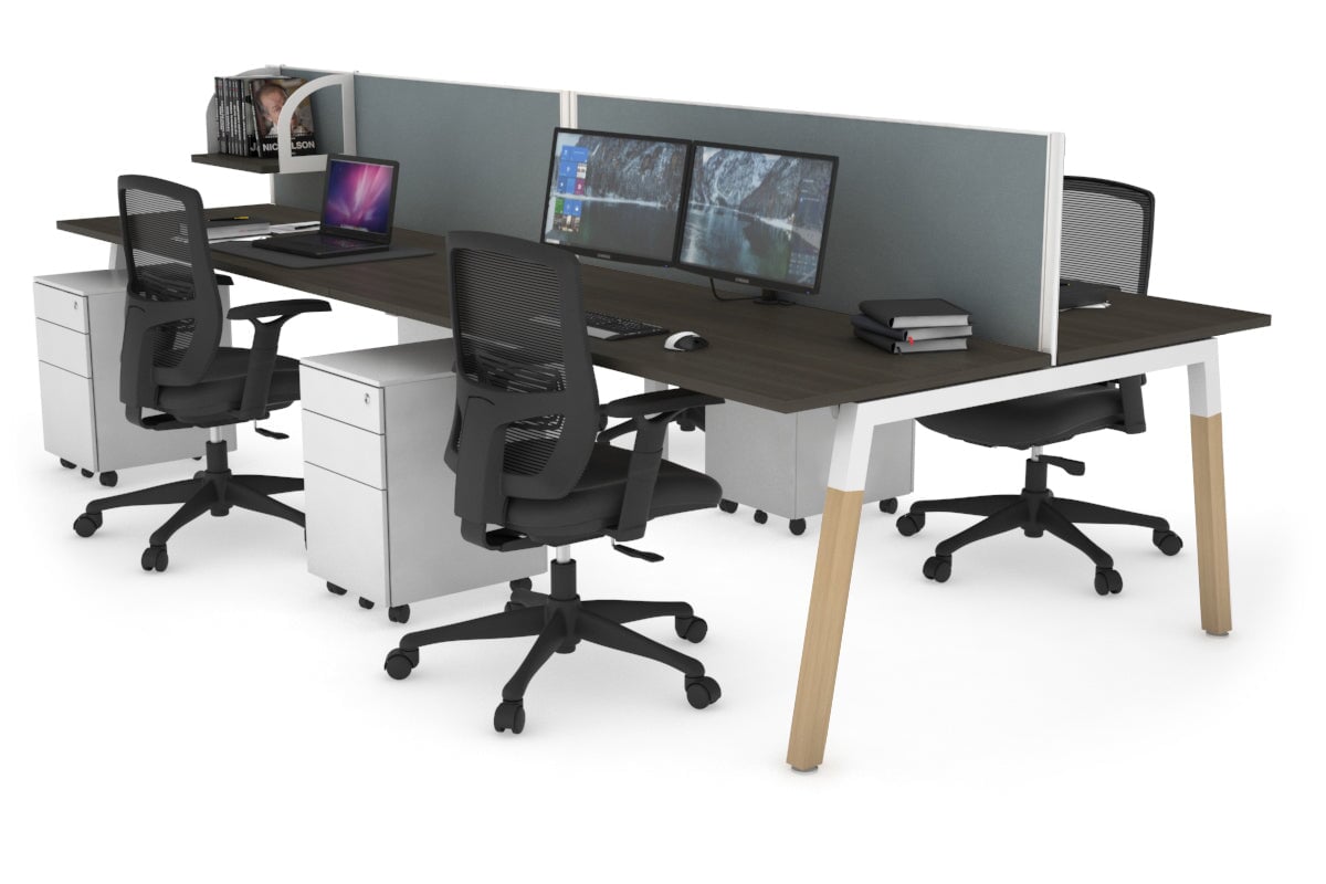 Quadro A Legs 4-Person Office Workstation with Wood Legs & Cross Beam [1200L x 700W] - Perfect for Collaborative Workspaces, Home Offices & Coworking Environments