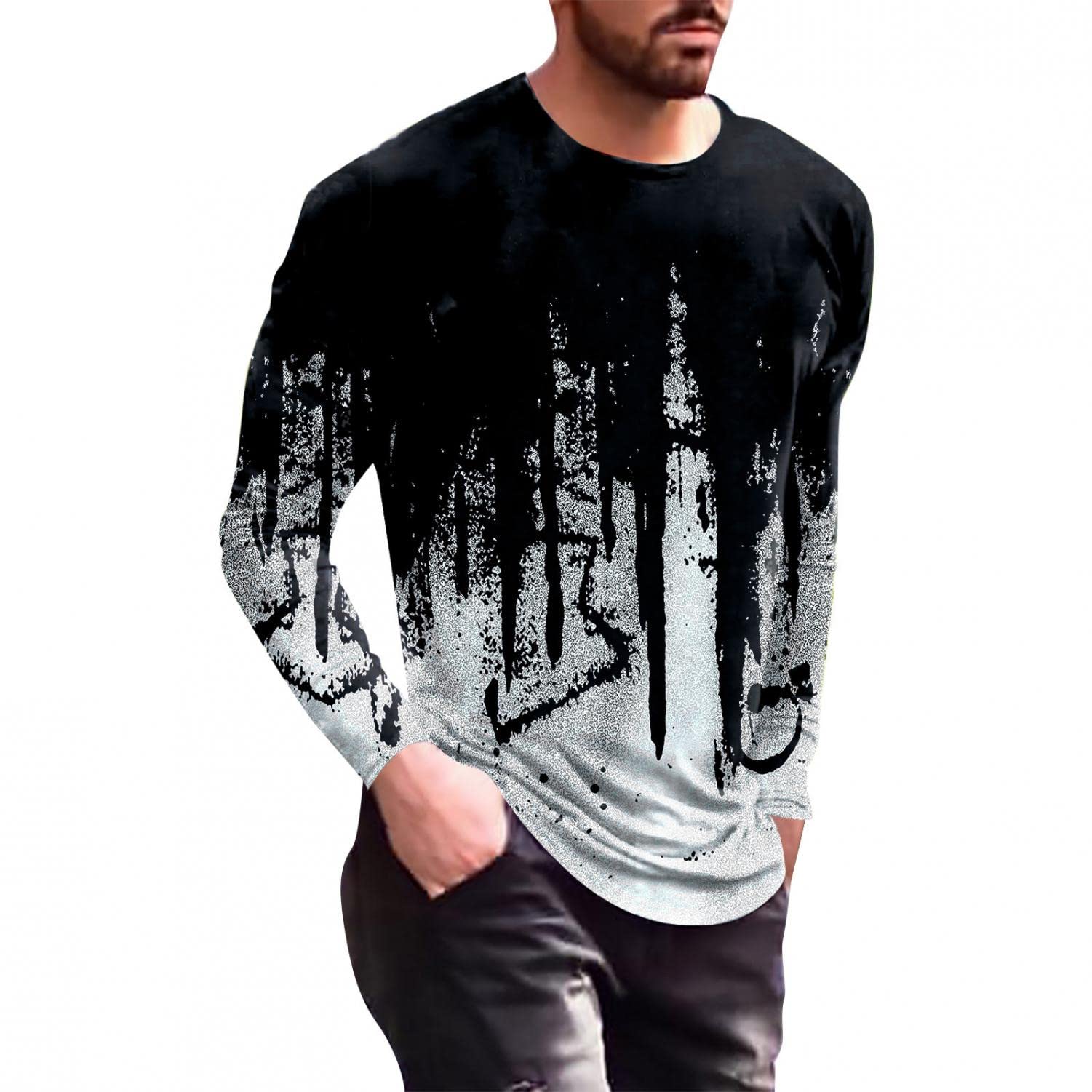 XXBR Men's Long Sleeve T-Shirt - 3D Jesus Cross Print Christian Faith Streetwear, Fall Workout Athletic Tee for Gym, Church & Casual Wear