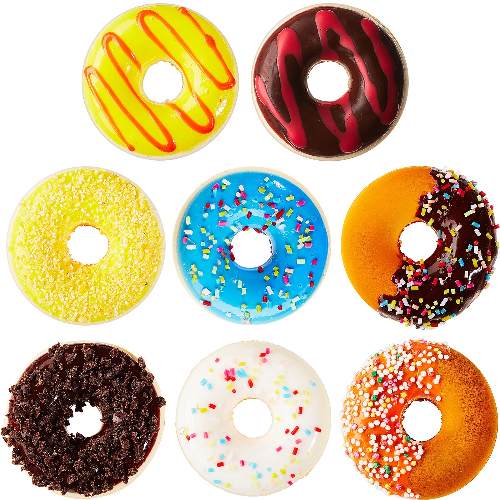 Chalyna 8-Piece Realistic Fake Donut Set - Artificial Toy Food Cakes & Desserts for Donut Party Decorations, New Year's Party Supplies, and Food Props (1.78