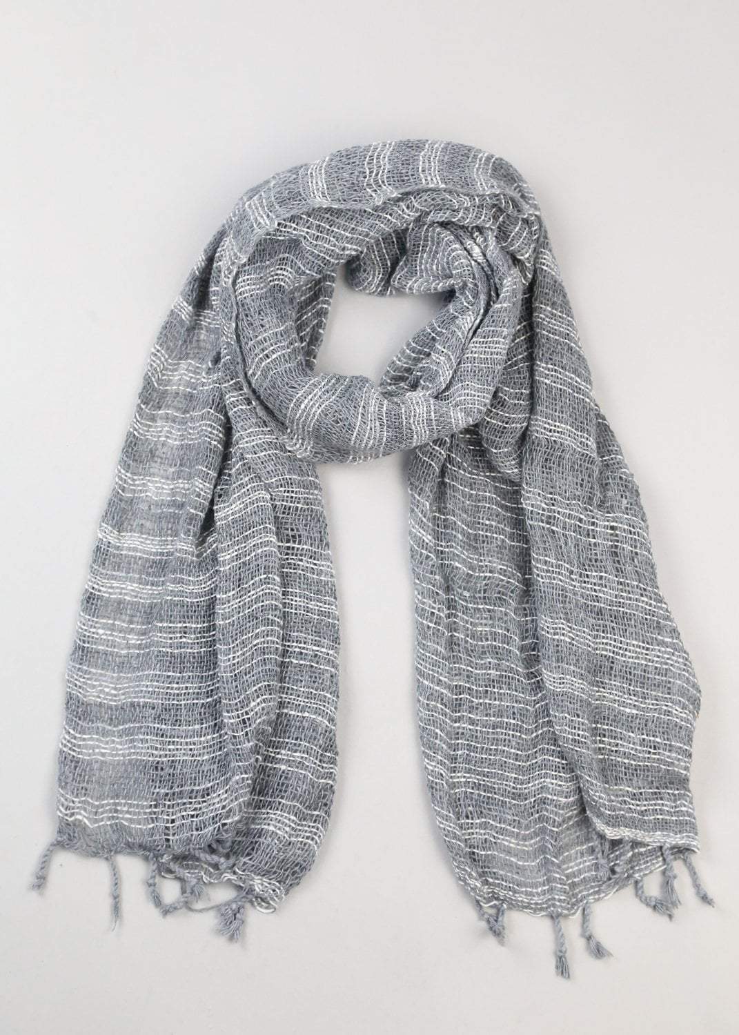 Soft Gray Striped Cotton Scarf for Women & Men - Lightweight Winter Fashion Accessory - Perfect for Cold Weather, Office, Travel & Gift Giving