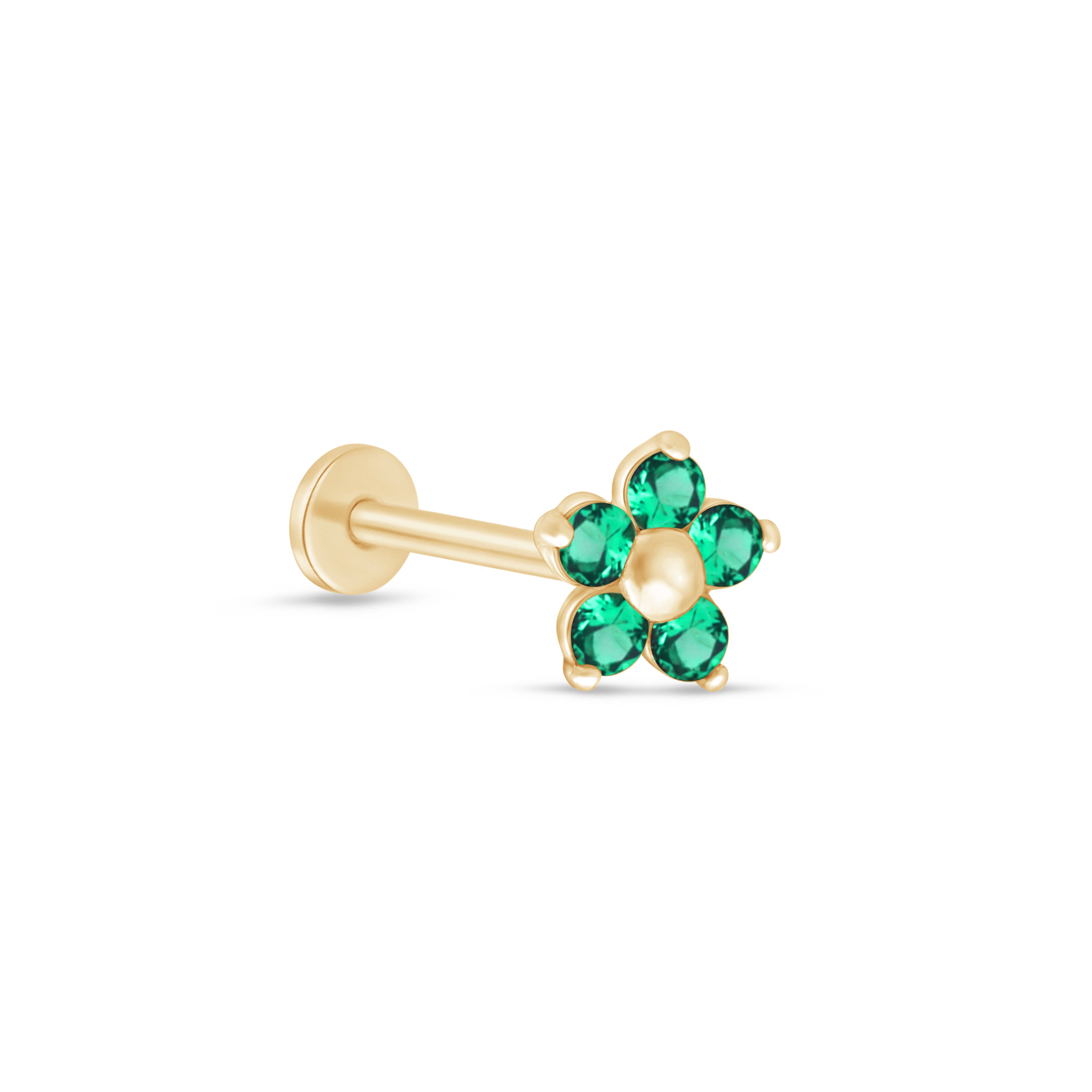 14K Yellow Gold Emerald Flower Stud Earrings for Women - Perfect for Weddings, Parties & Everyday Elegance