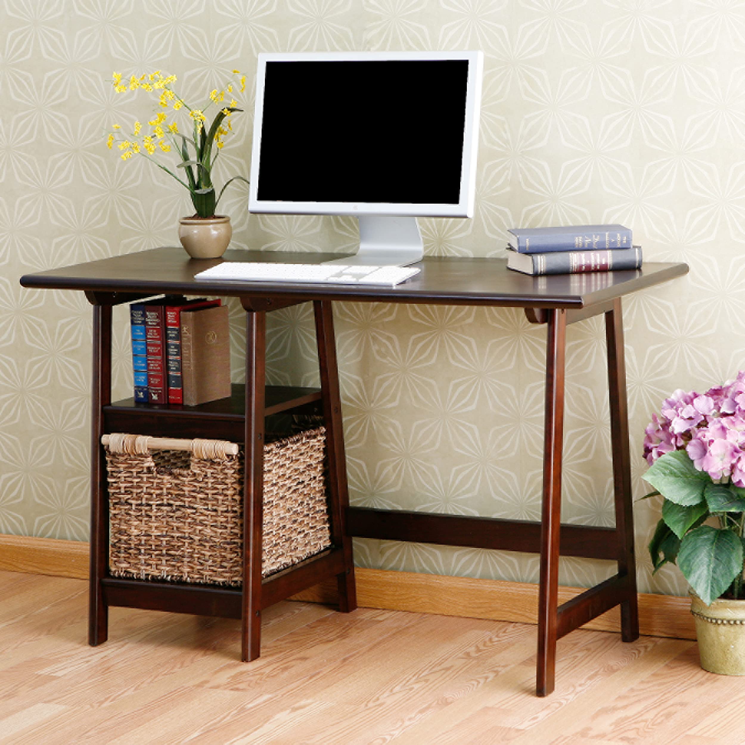 SEI Furniture Langston Spacious A-Frame 2-Shelf Writing Desk in Espresso - Perfect for Home Office, Study Room & Small Spaces