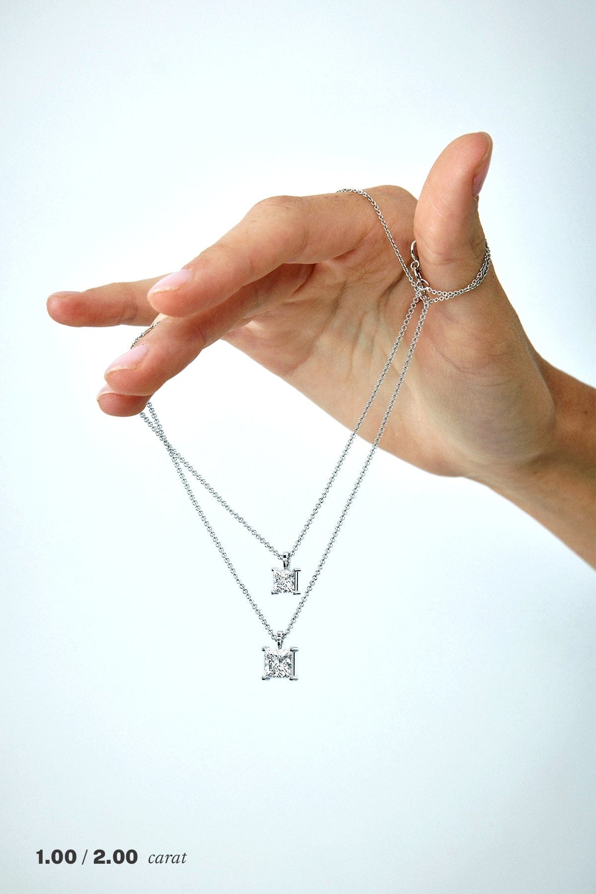 2 Carat Princess Cut Diamond Pendant Necklace for Women - 14K White Gold Solitaire Pendant - Perfect for Anniversary, Engagement & Special Occasions