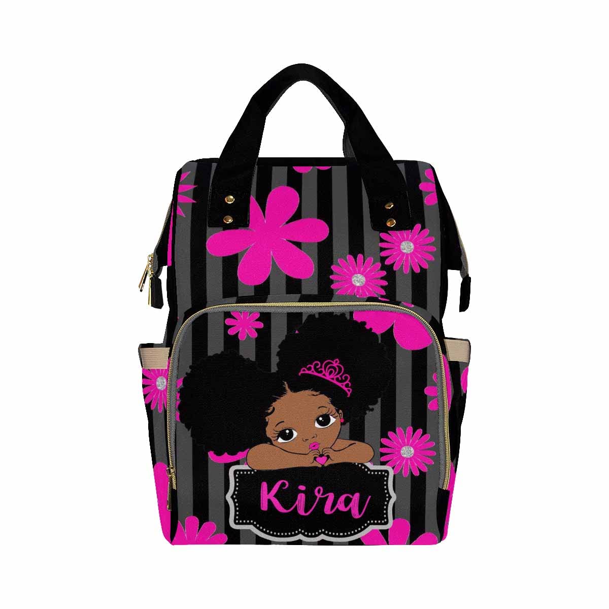 Custom Personalized Backpack with Name - Peekaboo Princess Crown Floral Bookbag, Diaper Bag & Fashion Shoulder Bag for Women | Travel, Daycare, Shopping & Outdoor Activities